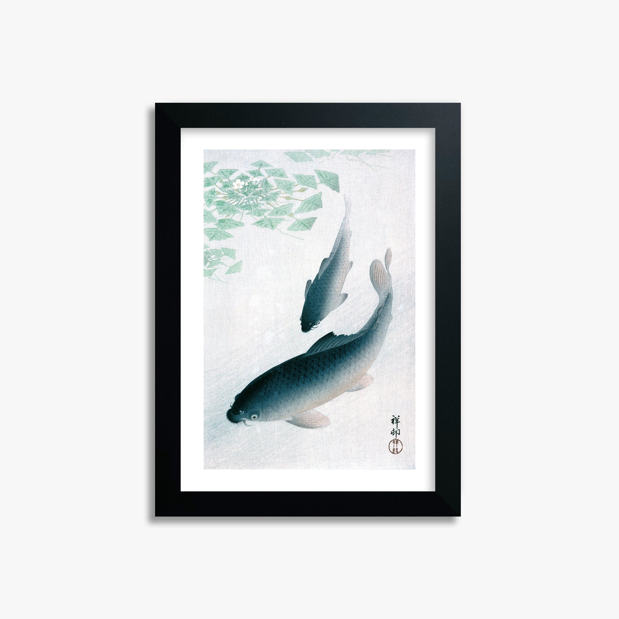 Ohara Koson: Carp or Koi, 21x30cm Framed Art Reproduction With Black Frame