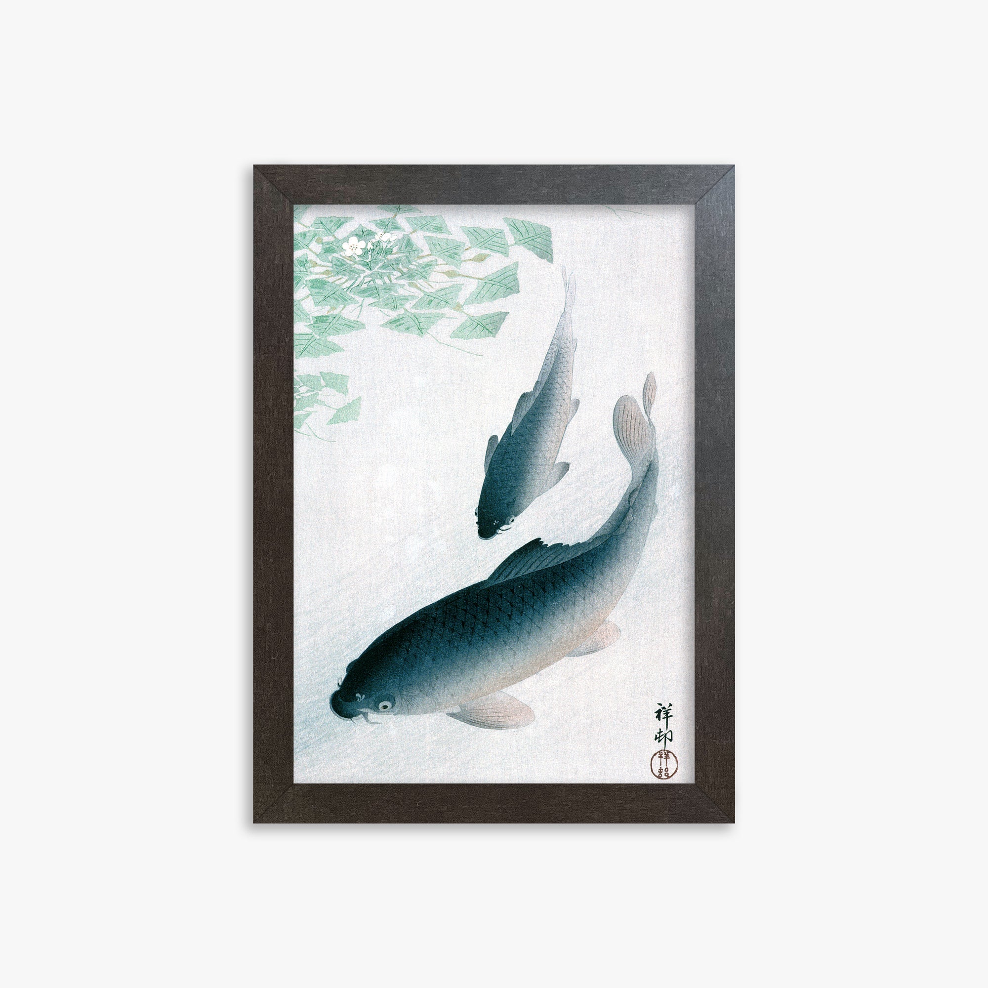 Ohara Koson: Carp or Koi, 21x30cm Framed Art Reproduction With Espresso Frame