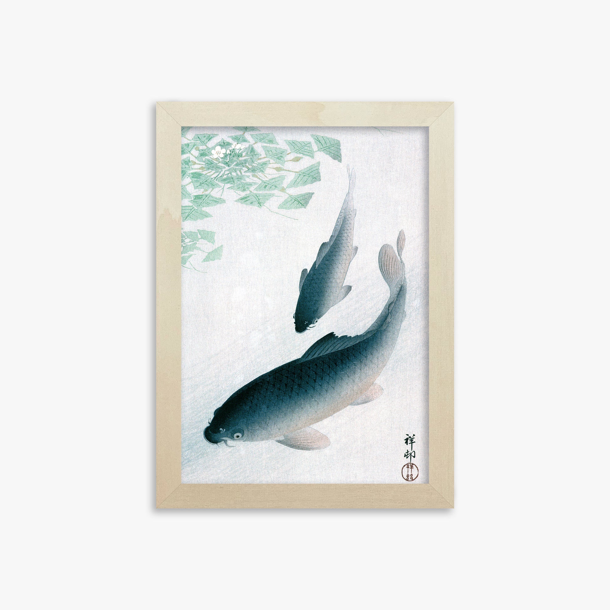 Ohara Koson: Carp or Koi, 21x30cm Framed Art Reproduction With Lime Wood Frame