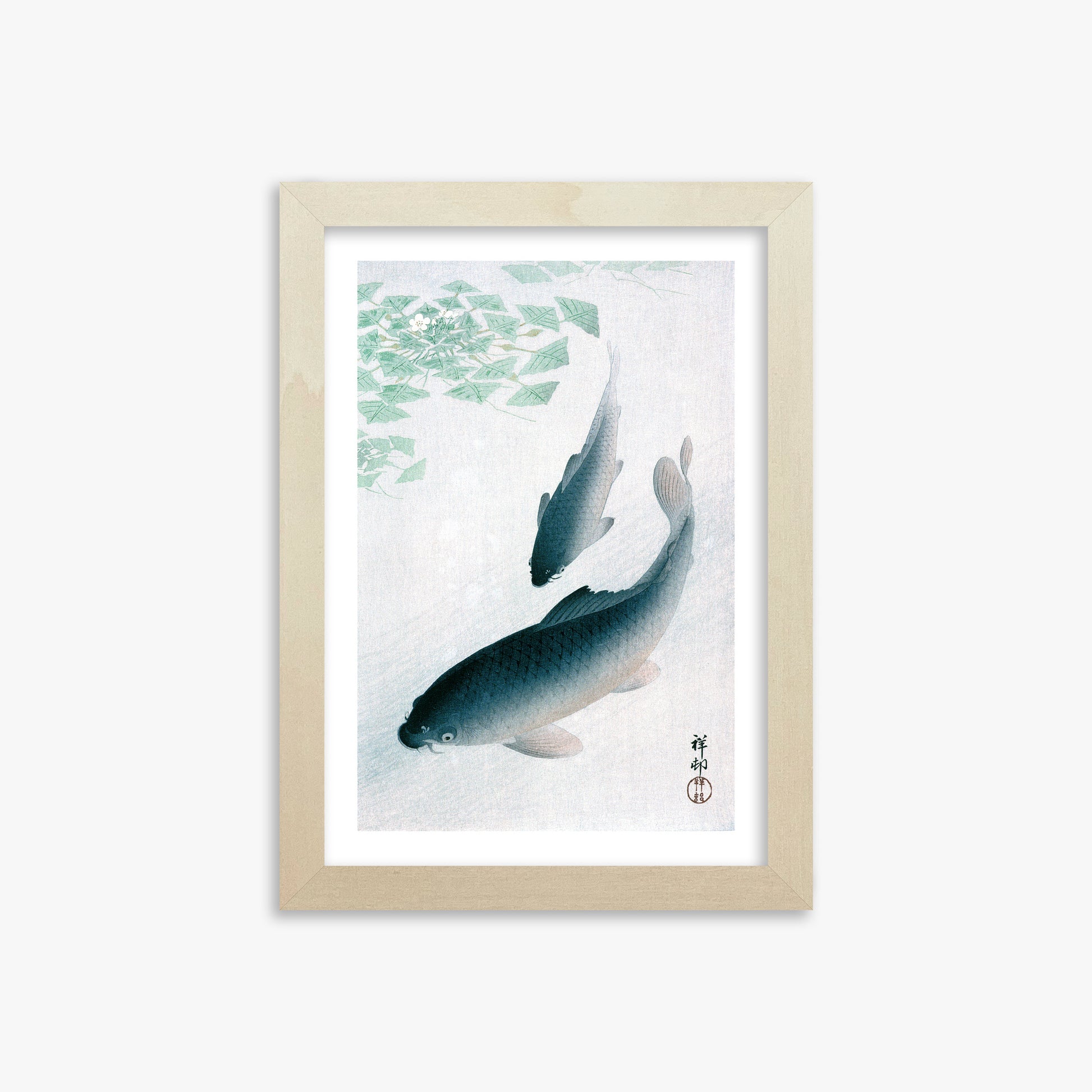 Ohara Koson: Carp or Koi, 21x30cm Framed Art Reproduction With Lime Wood Frame