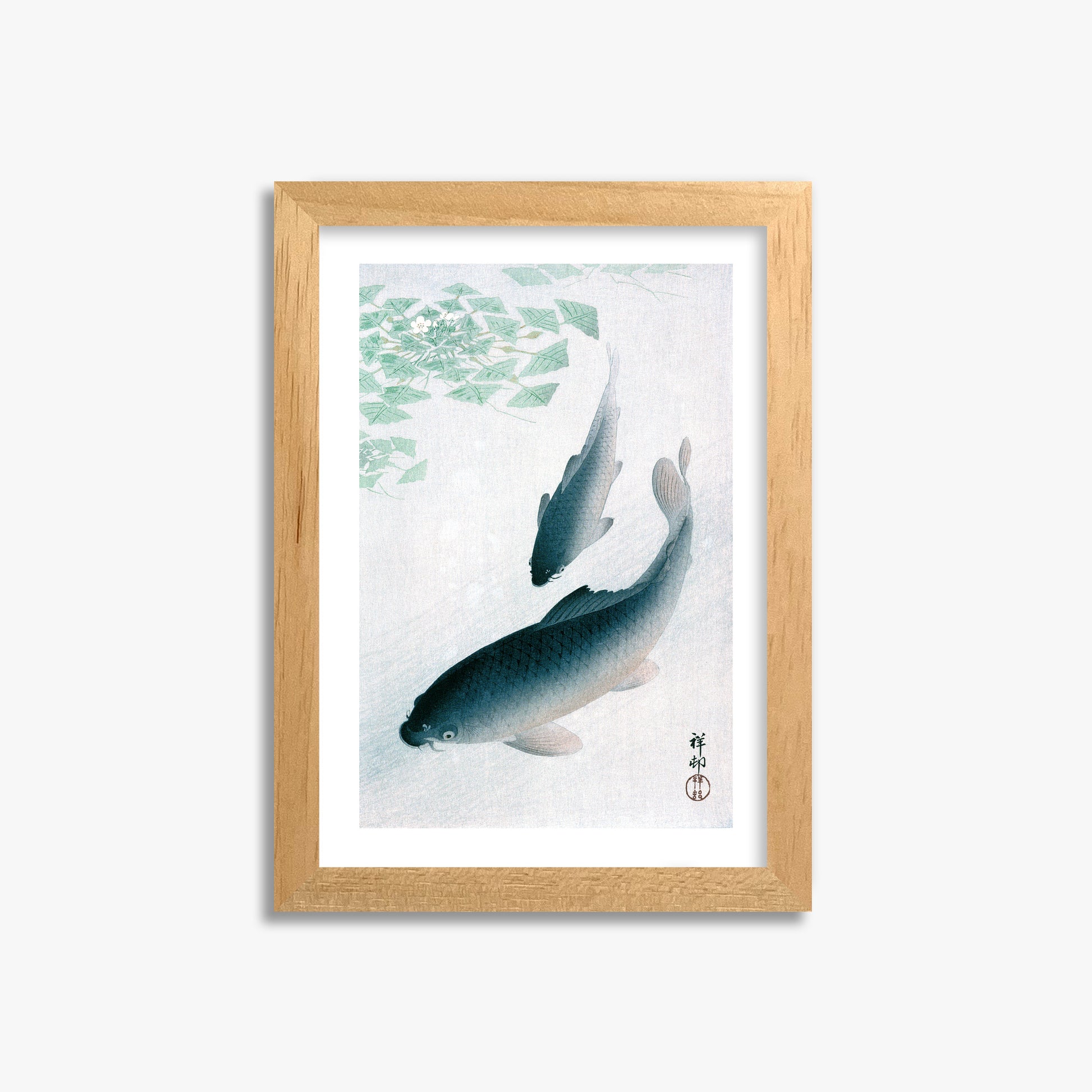 Ohara Koson: Carp or Koi, 21x30cm Framed Art Reproduction With Oak Frame