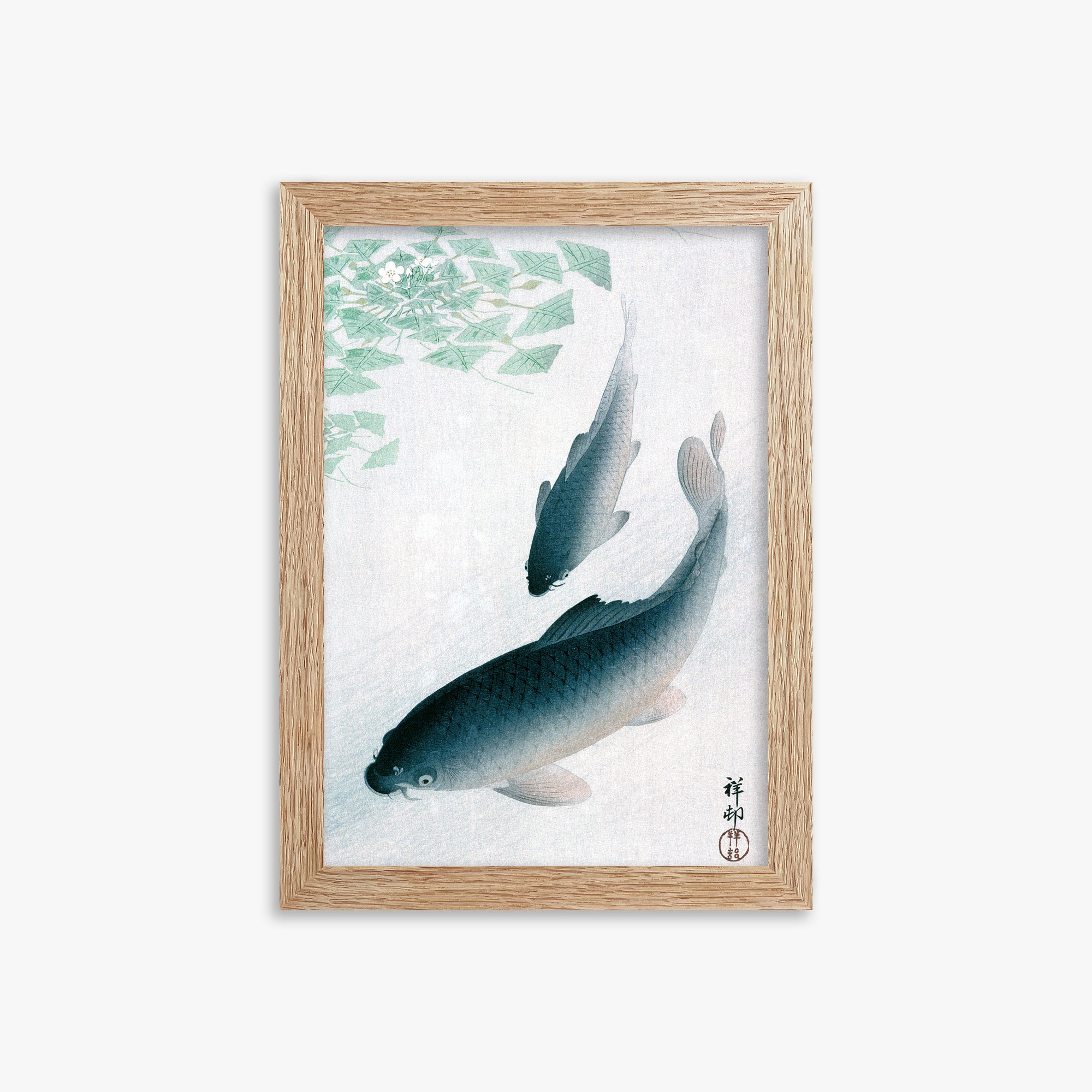 Ohara Koson: Carp or Koi, 21x30cm Framed Art Reproduction With Raw Oak Frame