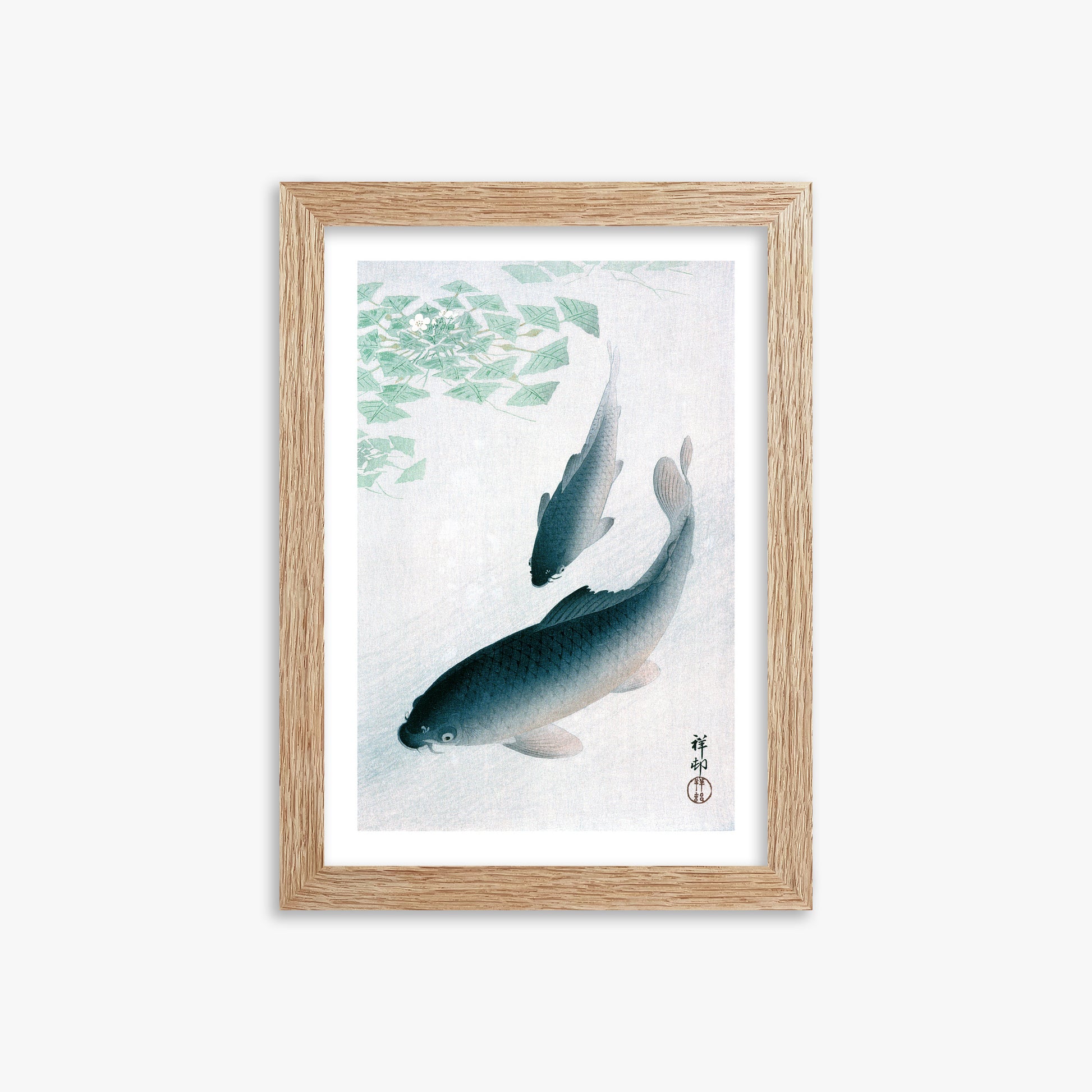 Ohara Koson: Carp or Koi, 21x30cm Framed Art Reproduction With Raw Oak Frame