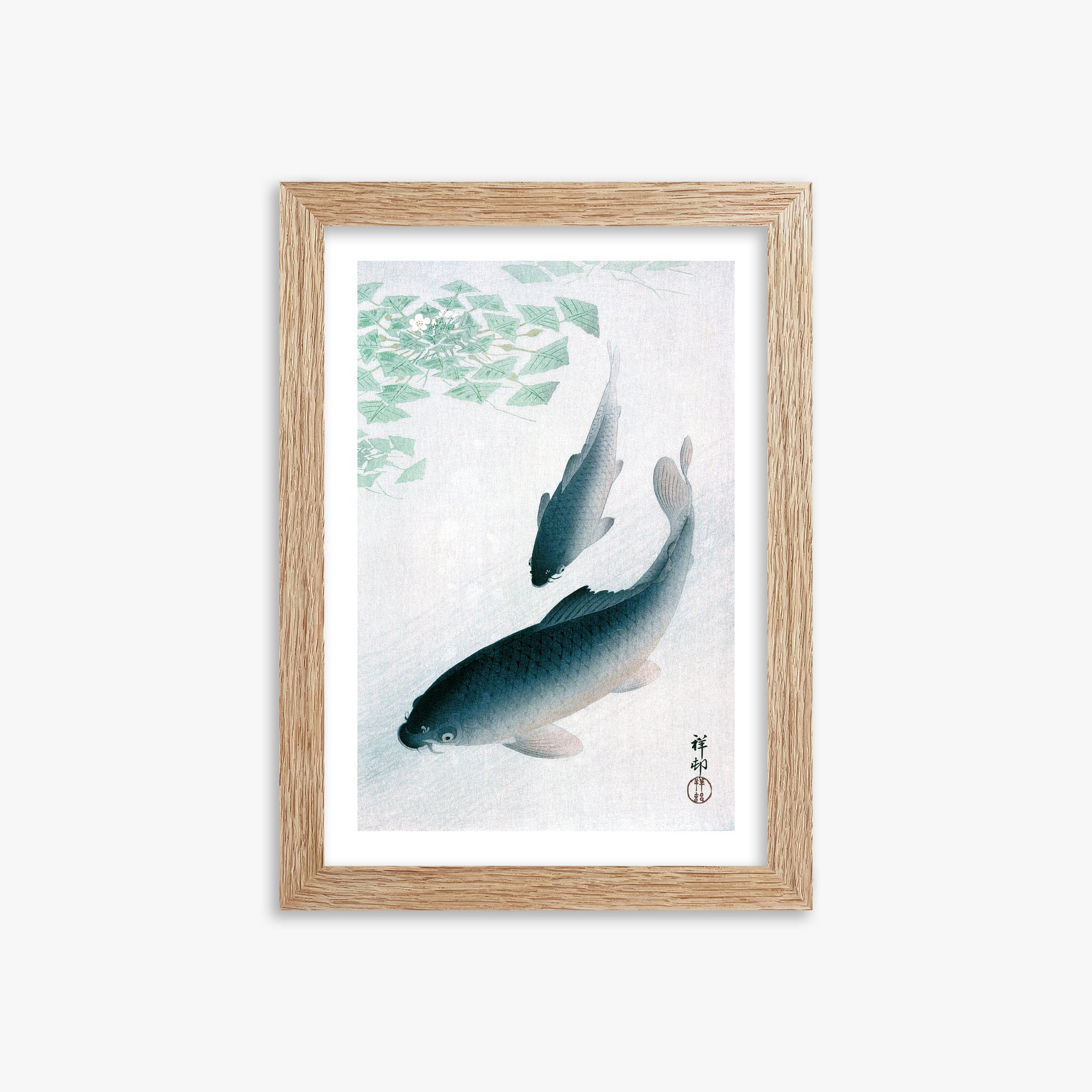 Ohara Koson: Carp or Koi, 21x30cm Framed Art Reproduction With Raw Oak Frame