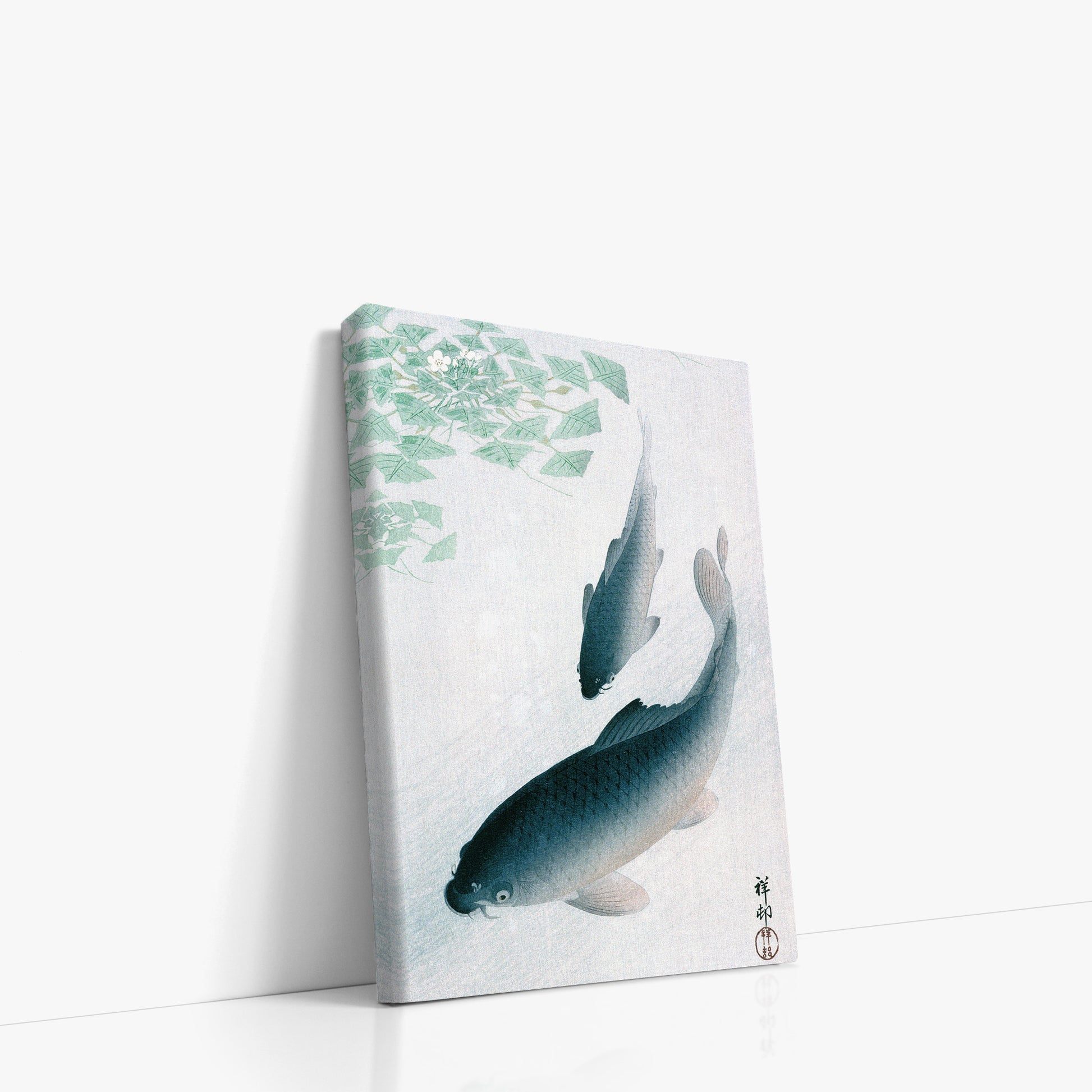 Ohara Koson: Carp or Koi, 21x30cm Satin Canvas Art Reproduction Left Angle