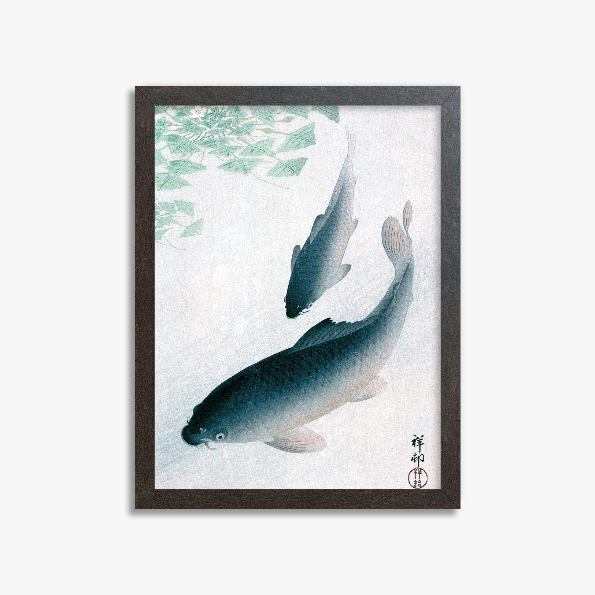 Ohara Koson: Carp or Koi, 30x40cm Framed Art Reproduction With Espresso Frame