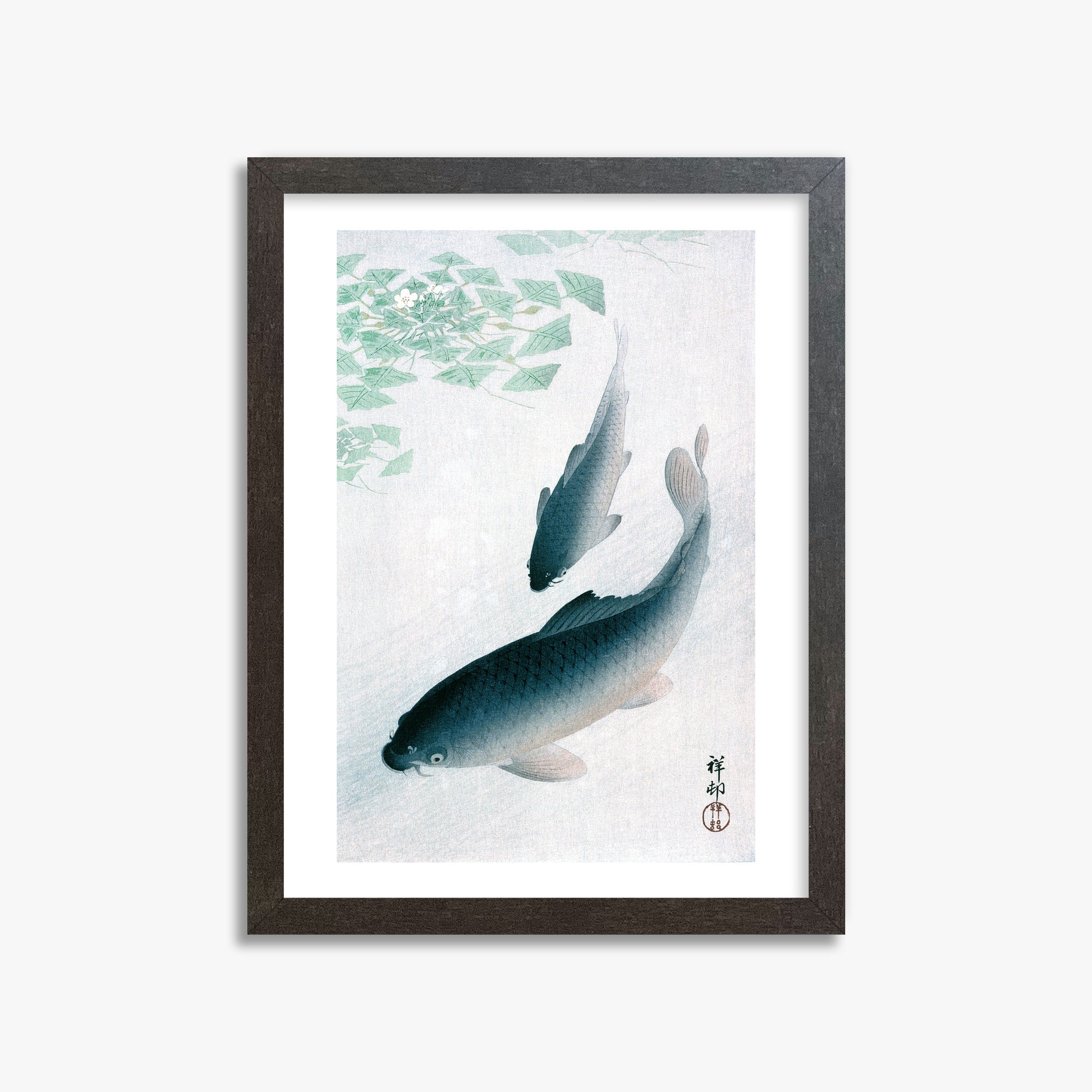 Ohara Koson: Carp or Koi, 30x40cm Framed Art Reproduction With Espresso Frame