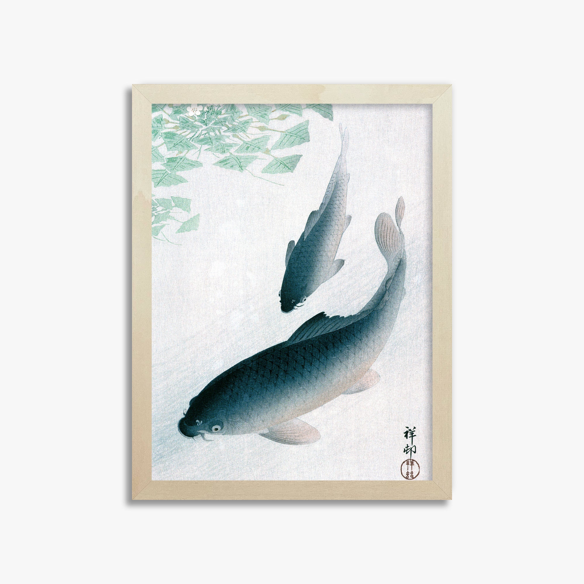 Ohara Koson: Carp or Koi, 30x40cm Framed Art Reproduction With Lime Wood Frame