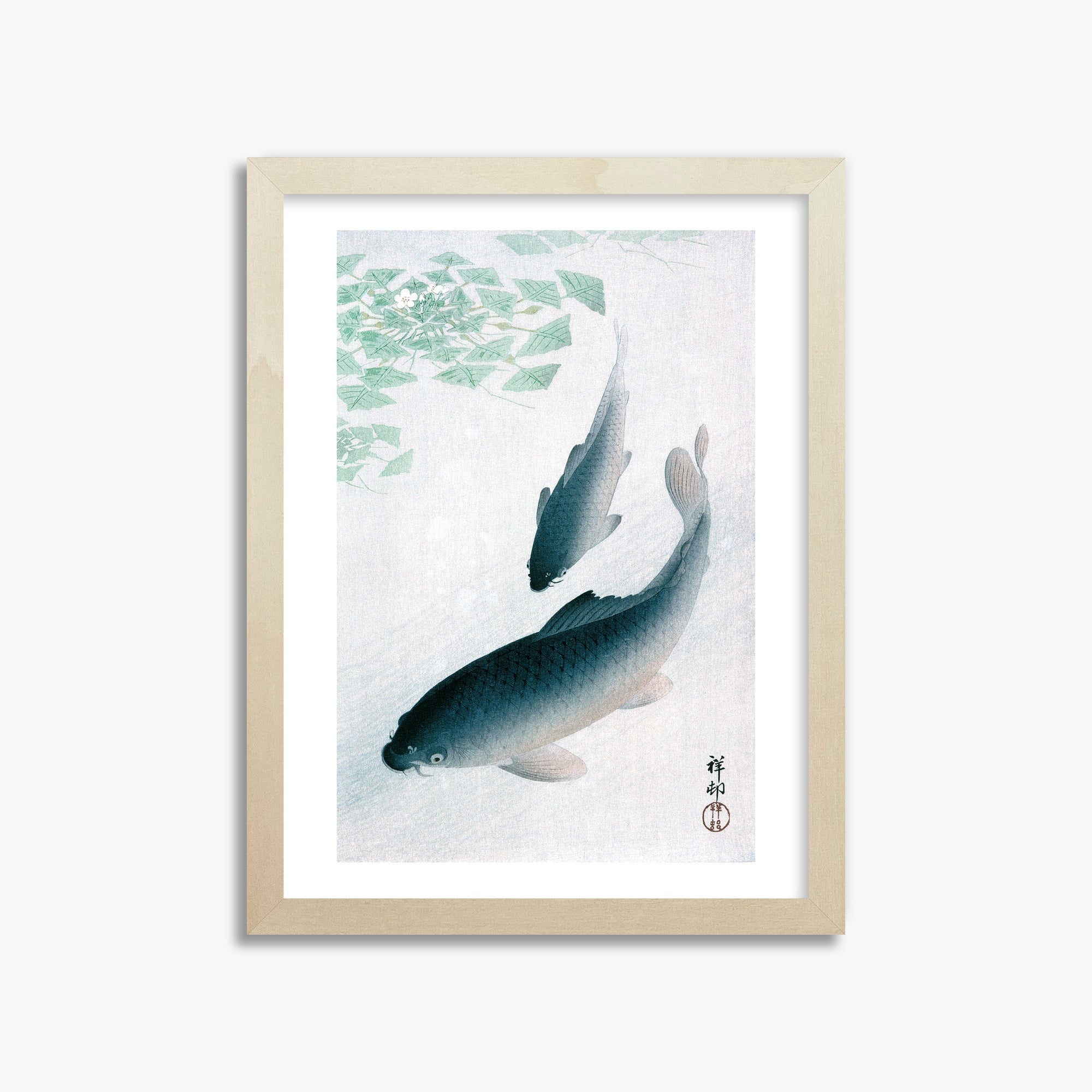 Ohara Koson: Carp or Koi, 30x40cm Framed Art Reproduction With Lime Wood Frame