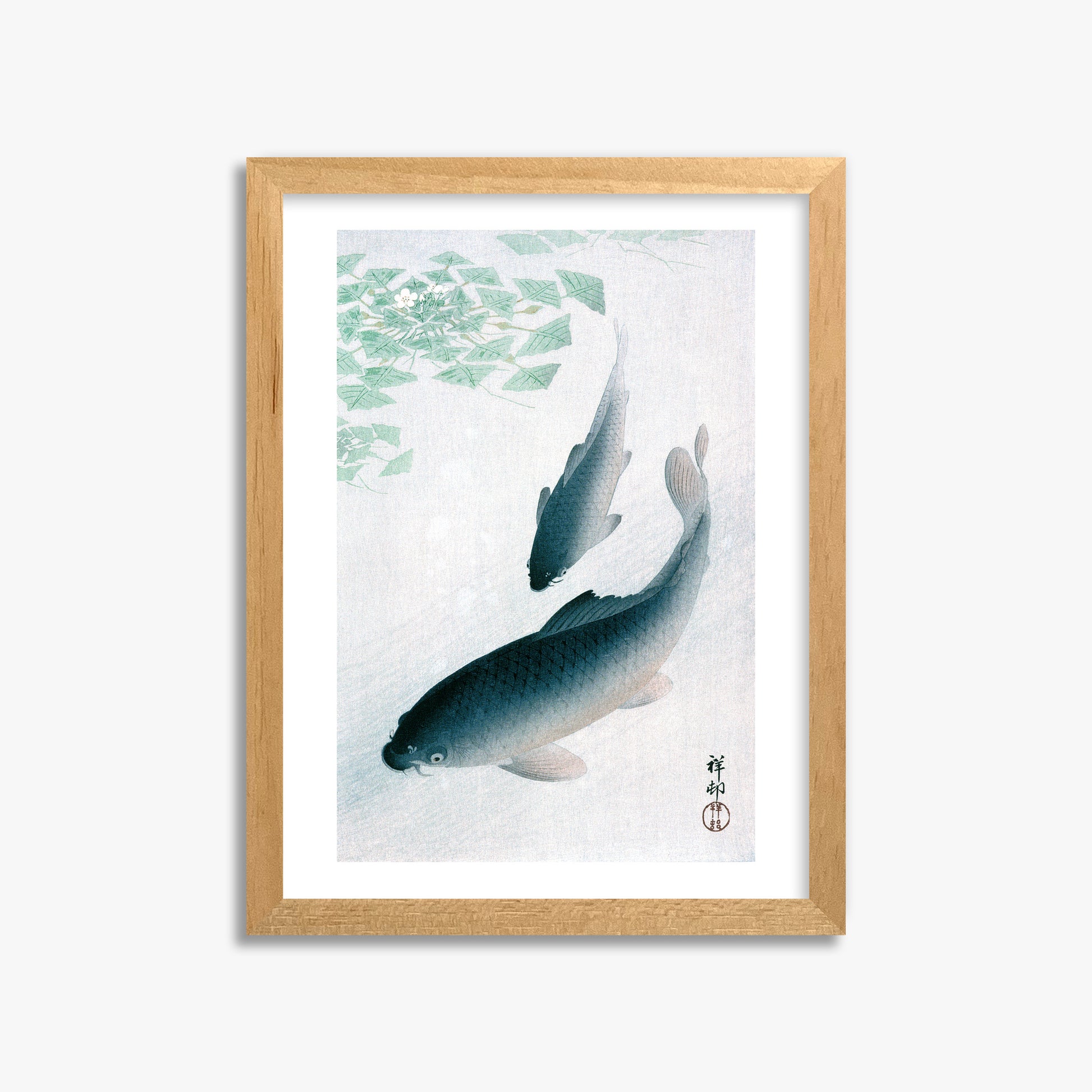 Ohara Koson: Carp or Koi, 30x40cm Framed Art Reproduction With Oak Frame
