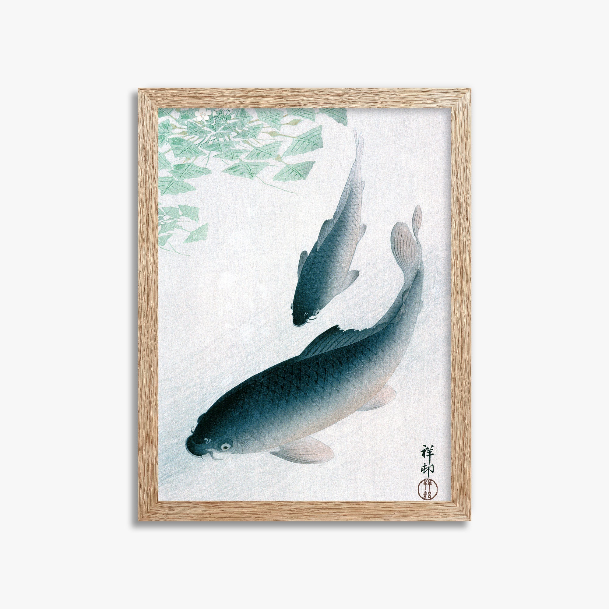 Ohara Koson: Carp or Koi, 30x40cm Framed Art Reproduction With Raw Oak Frame