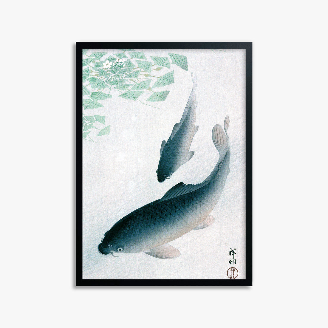 Ohara Koson: Carp or Koi, 50x70cm Framed Art Reproduction With Black Frame