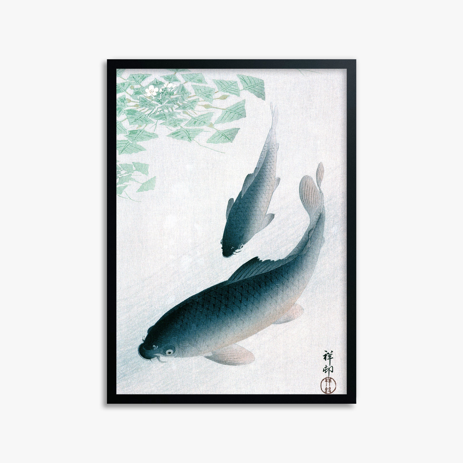 Ohara Koson: Carp or Koi, 50x70cm Framed Art Reproduction With Black Frame