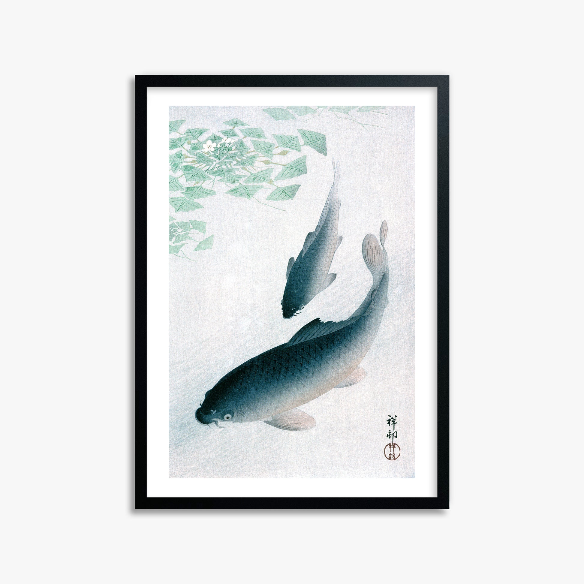 Ohara Koson: Carp or Koi, 50x70cm Framed Art Reproduction With Black Frame