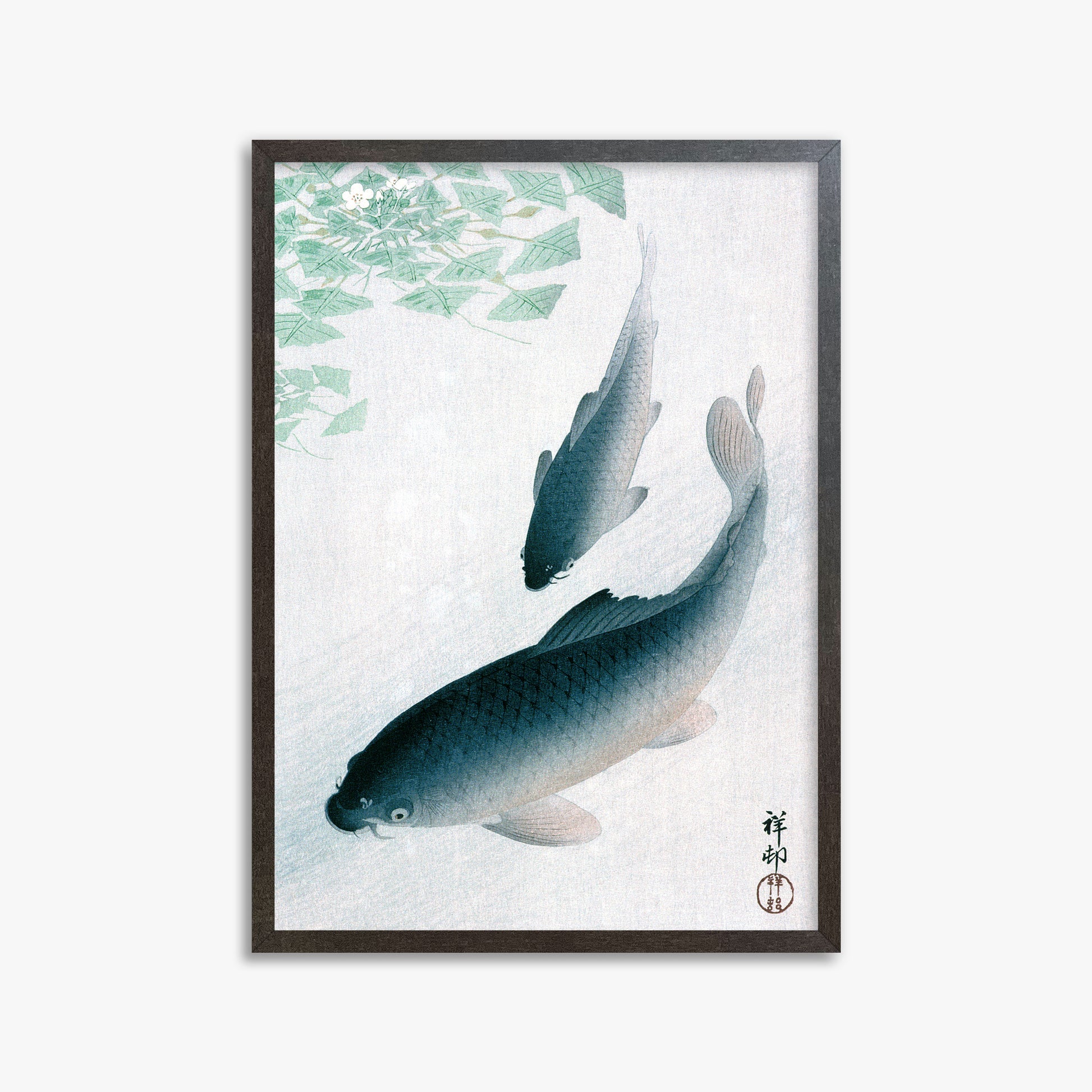 Ohara Koson: Carp or Koi, 50x70cm Framed Art Reproduction With Espresso Frame