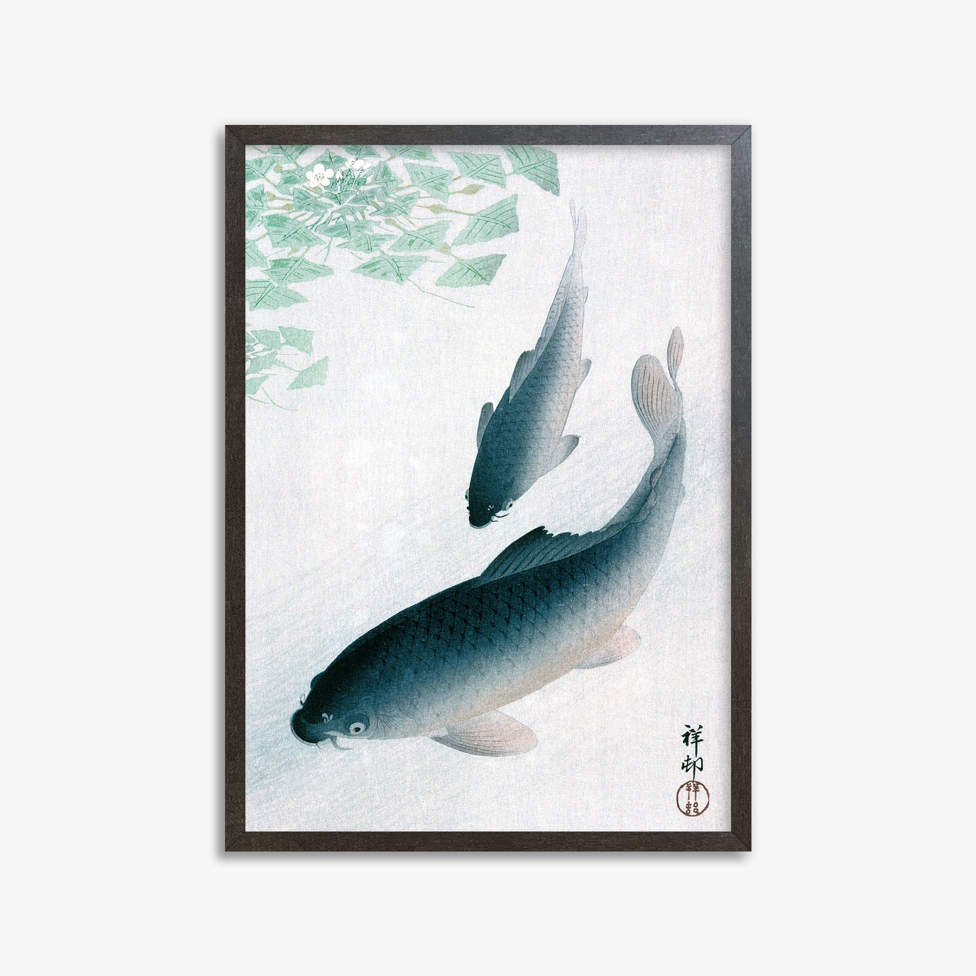 Ohara Koson: Carp or Koi, 50x70cm Framed Art Reproduction With Espresso Frame