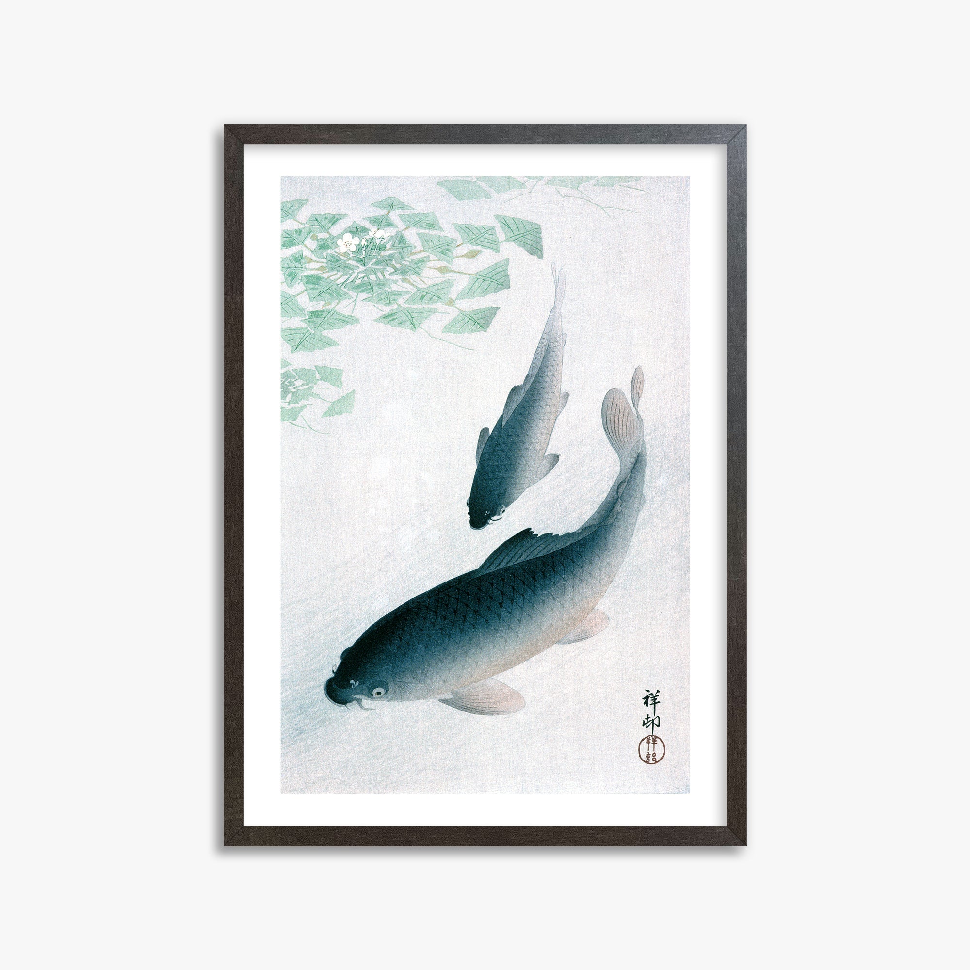 Ohara Koson: Carp or Koi, 50x70cm Framed Art Reproduction With Espresso Frame