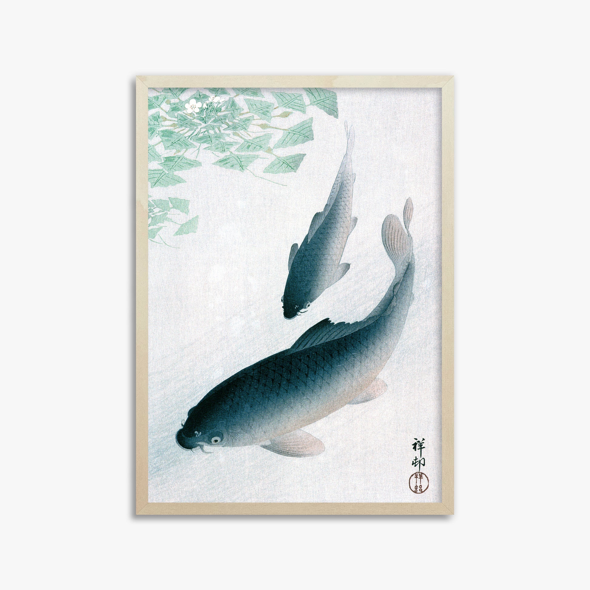 Ohara Koson: Carp or Koi, 50x70cm Framed Art Reproduction With Lime Wood Frame