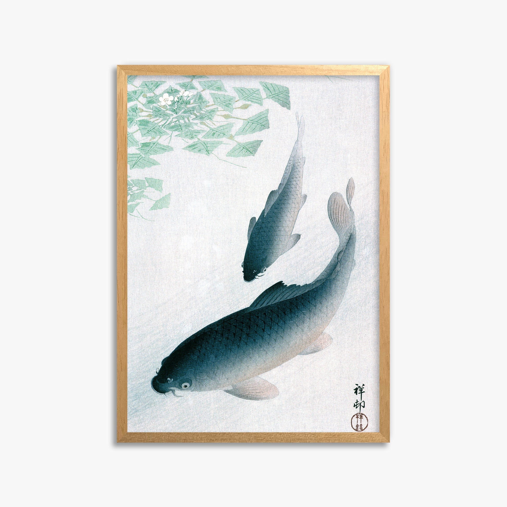 Ohara Koson: Carp or Koi, 50x70cm Framed Art Reproduction With Oak Frame