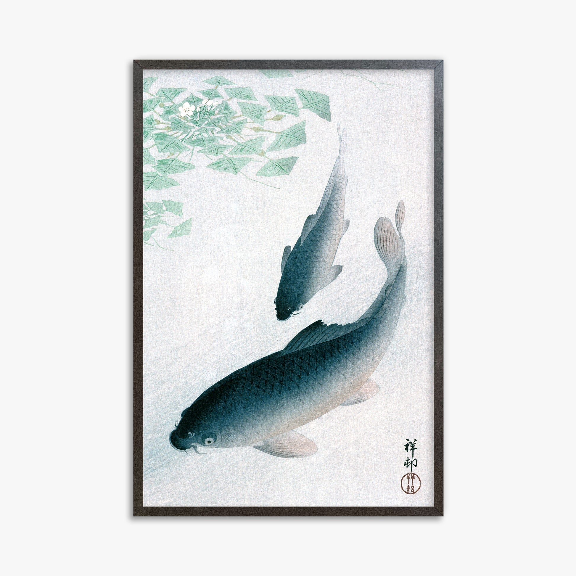 Ohara Koson: Carp or Koi, 61x91cm Framed Art Reproduction With Espresso Frame