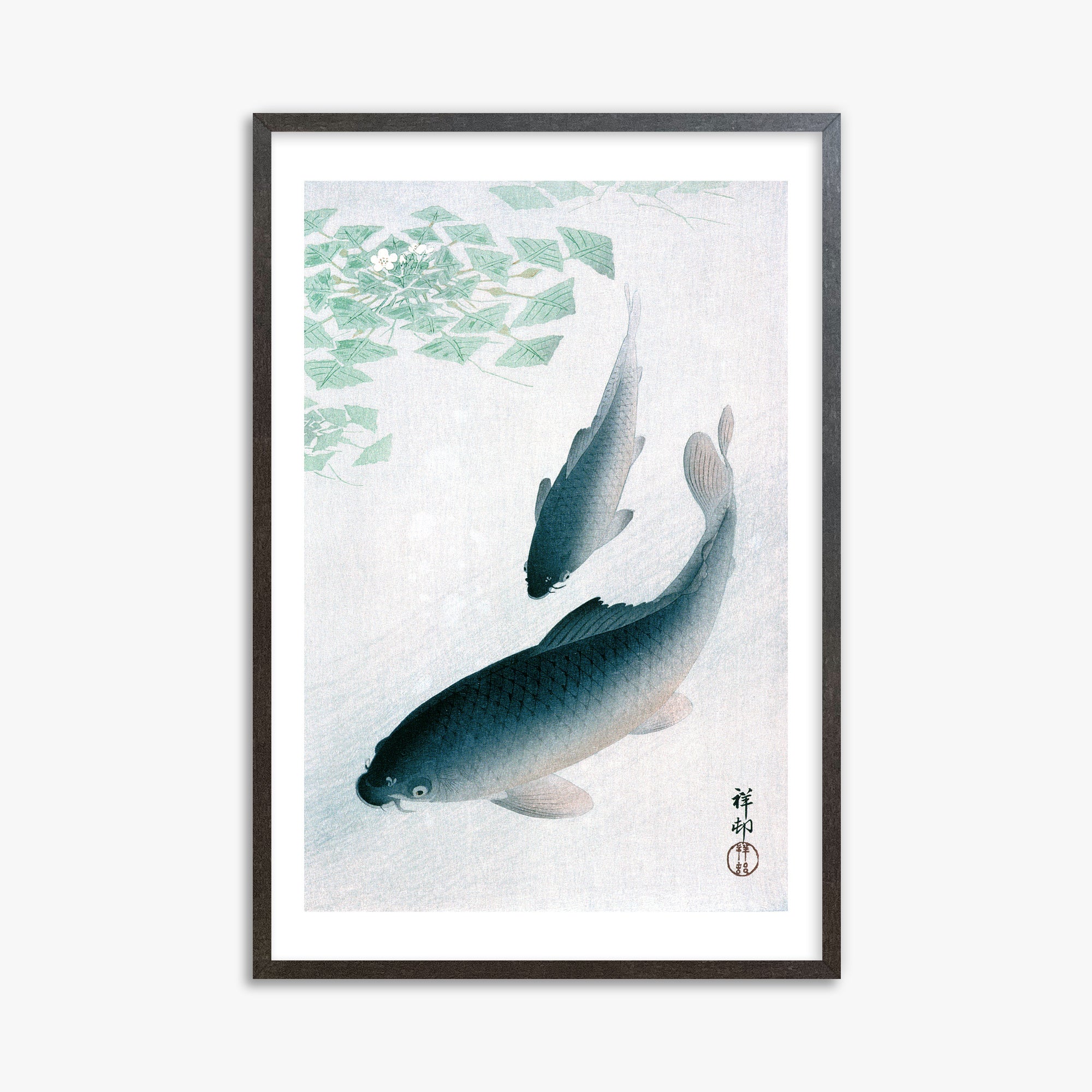 Ohara Koson: Carp or Koi, 61x91cm Framed Art Reproduction With Espresso Frame