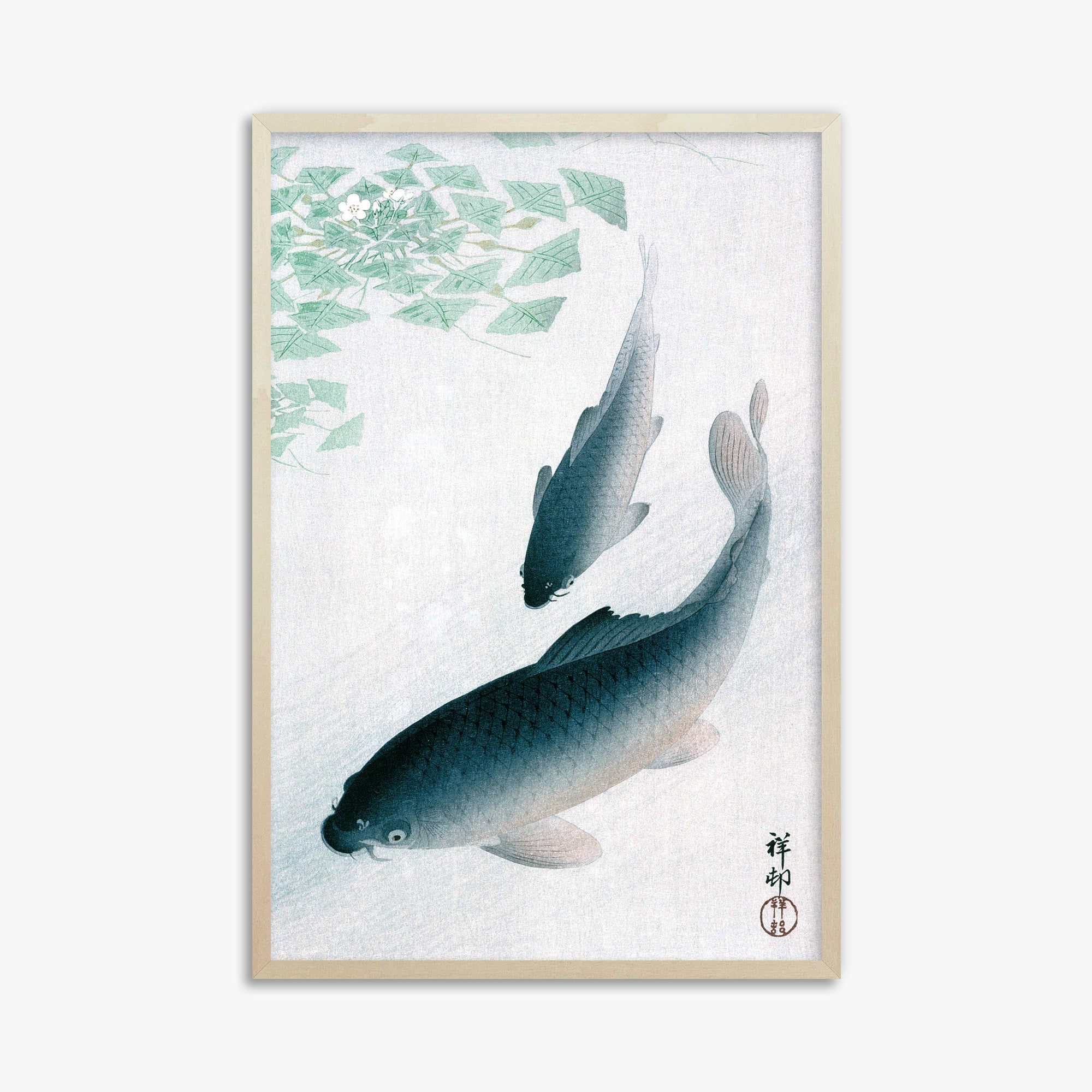 Ohara Koson: Carp or Koi, 61x91cm Framed Art Reproduction With Lime Wood Frame