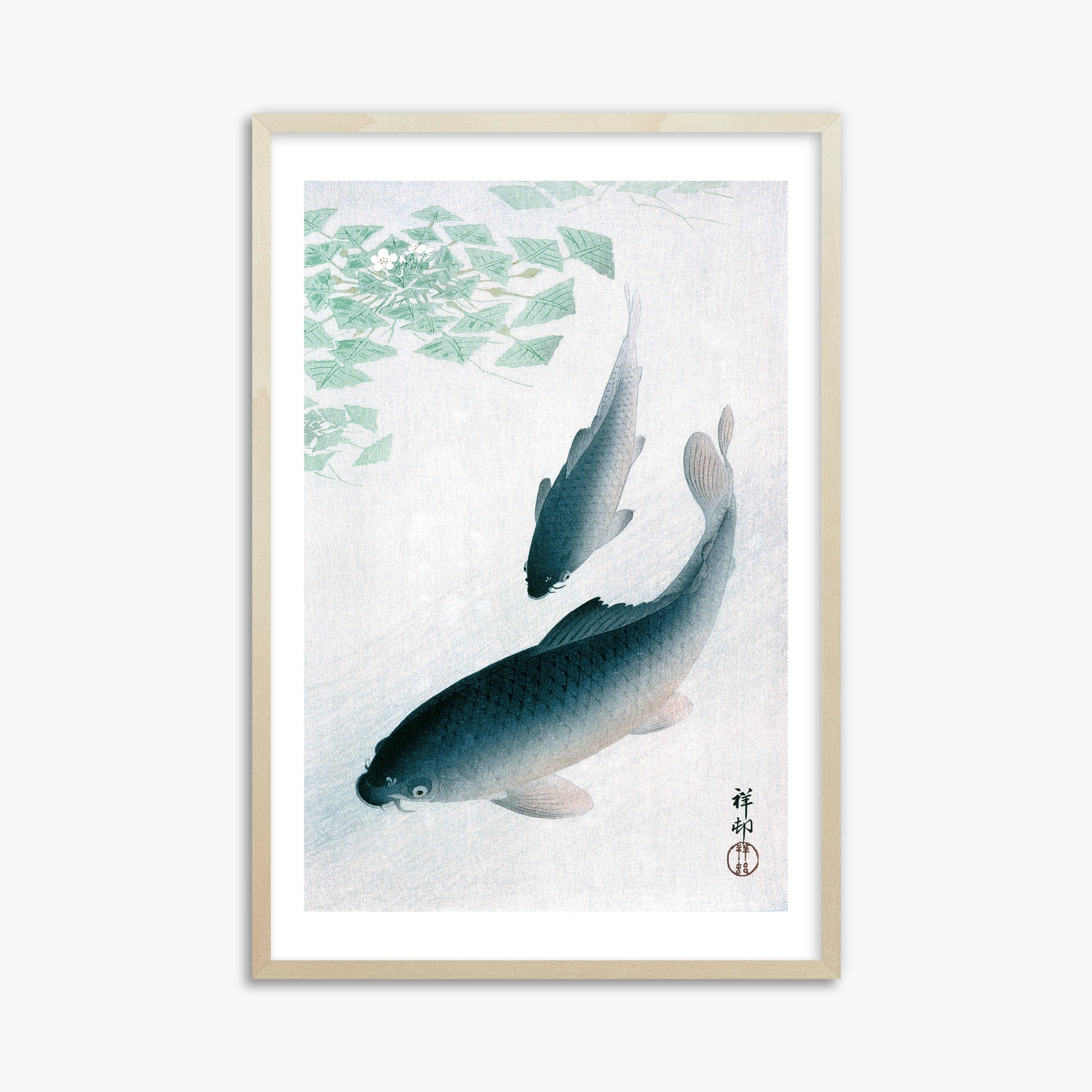 Ohara Koson: Carp or Koi, 61x91cm Framed Art Reproduction With Lime Wood Frame