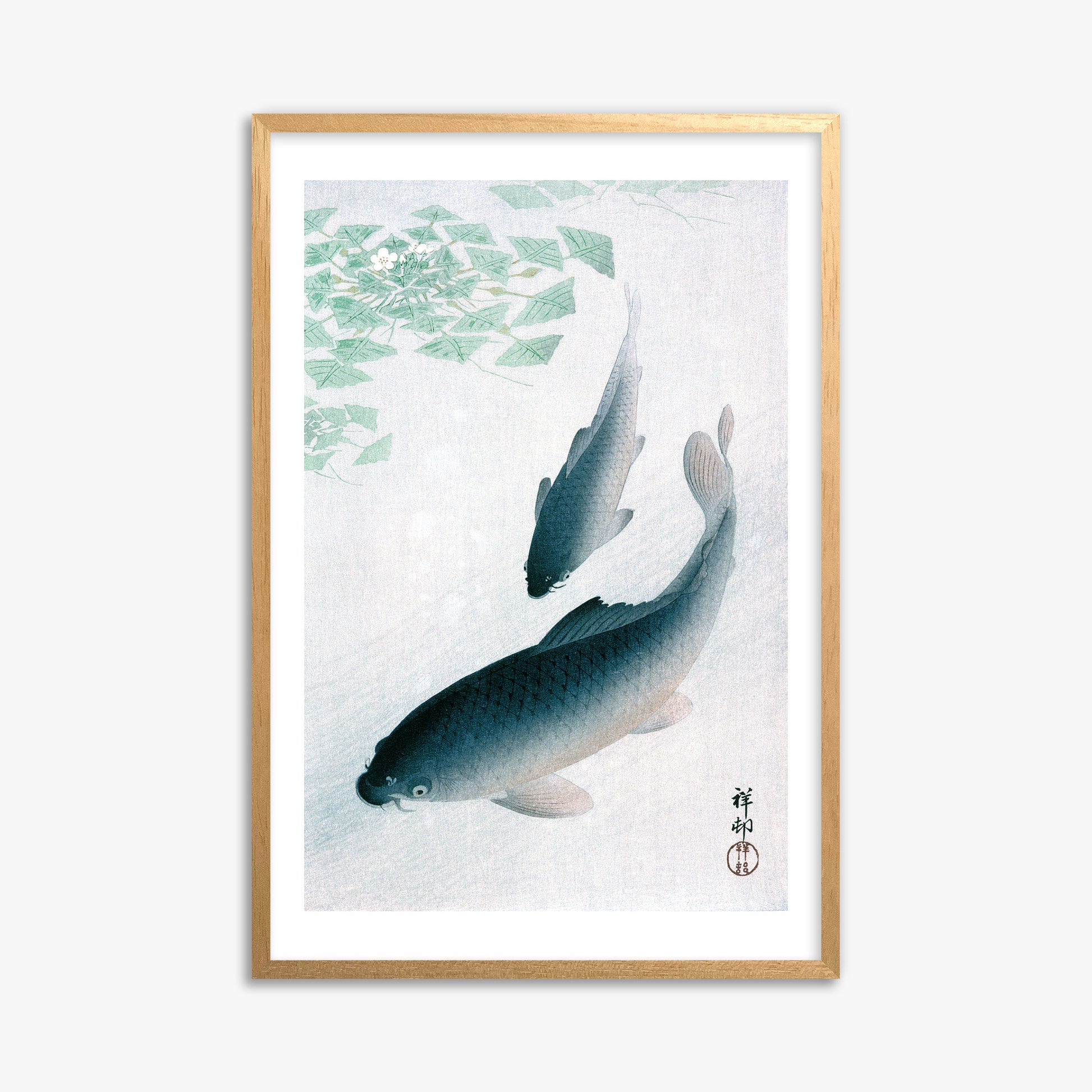 Ohara Koson: Carp or Koi, 61x91cm Framed Art Reproduction With Oak Frame