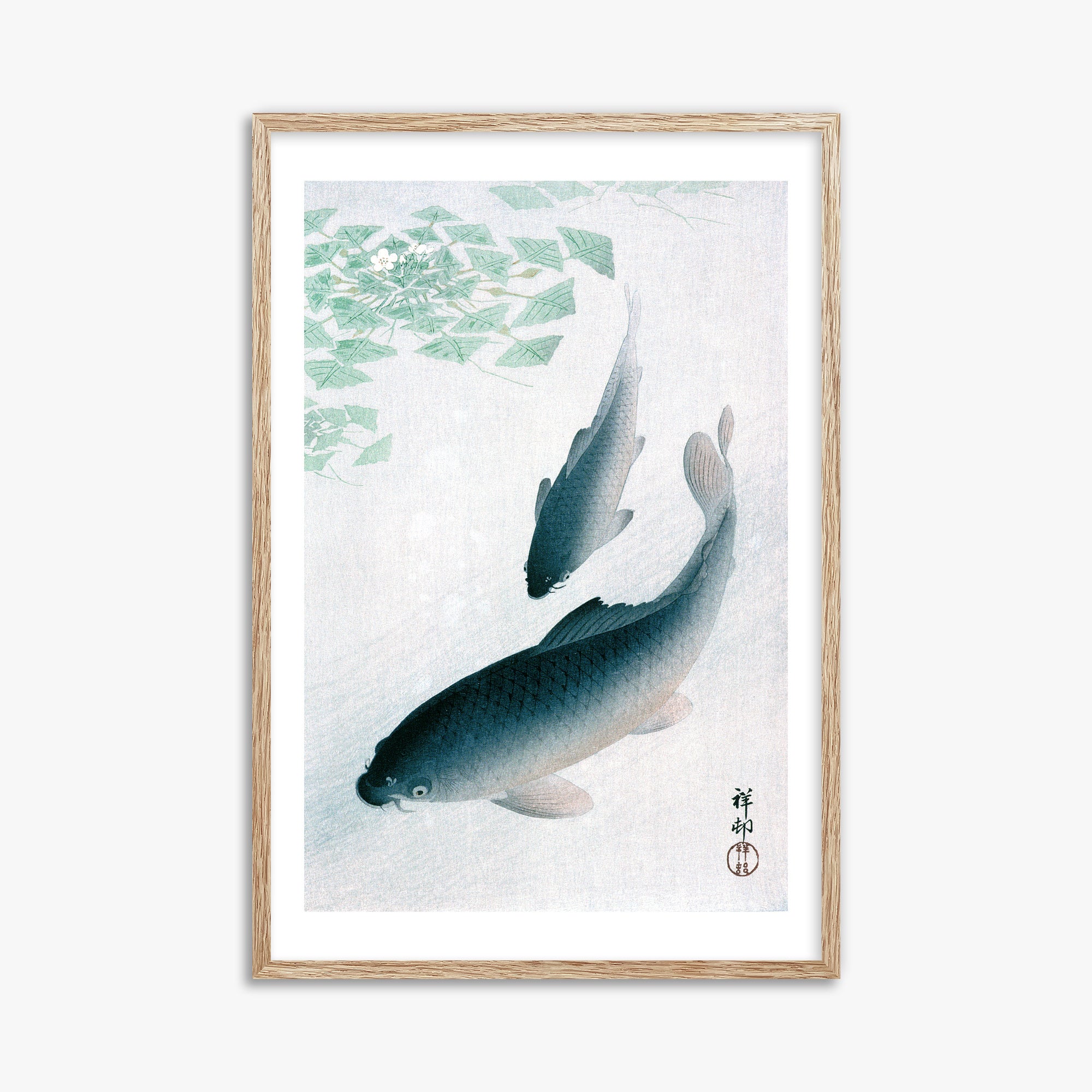 Ohara Koson: Carp or Koi, 61x91cm Framed Art Reproduction With Raw Oak Frame