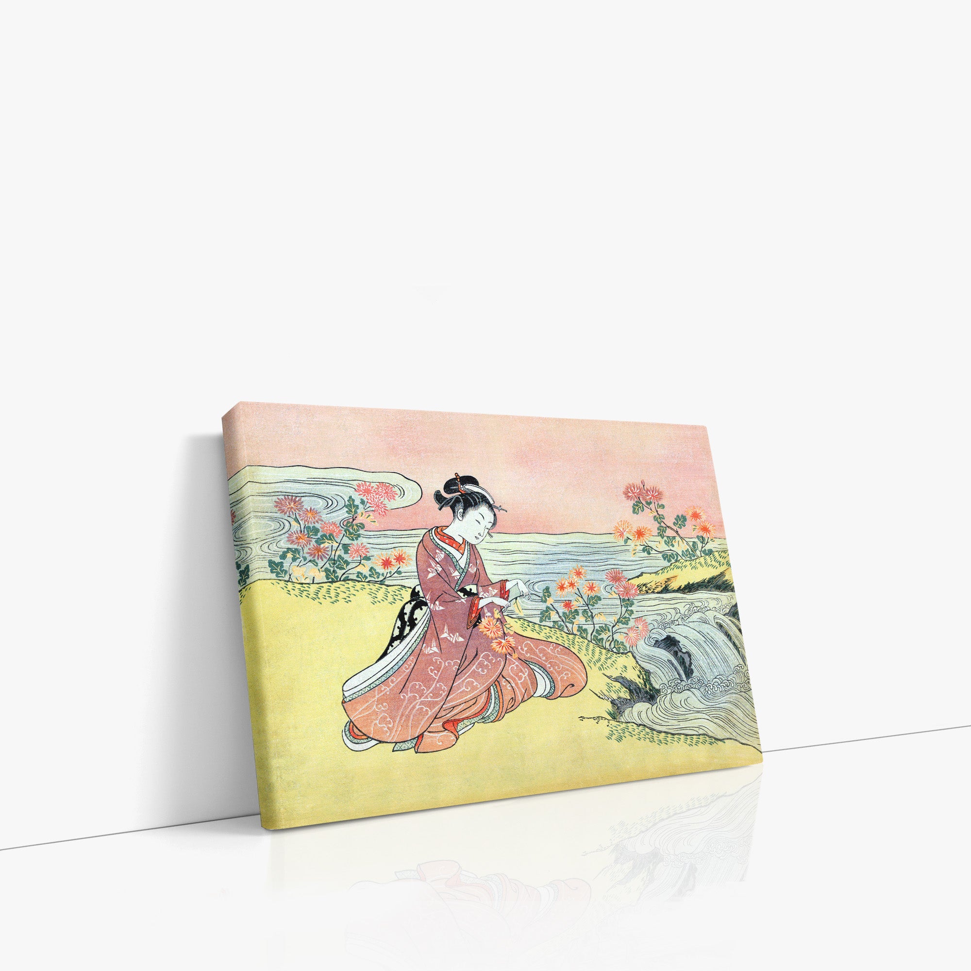 Frau pflückt Chrysantheme