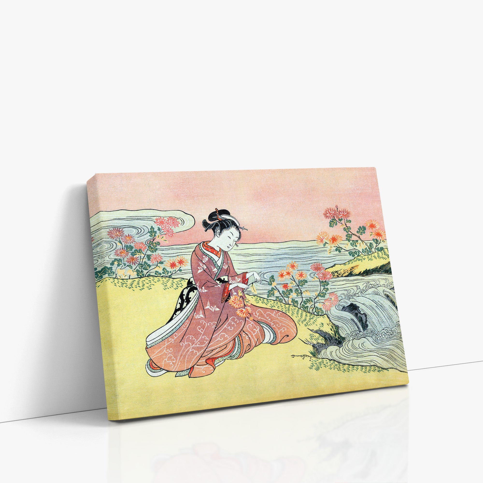 Frau pflückt Chrysantheme
