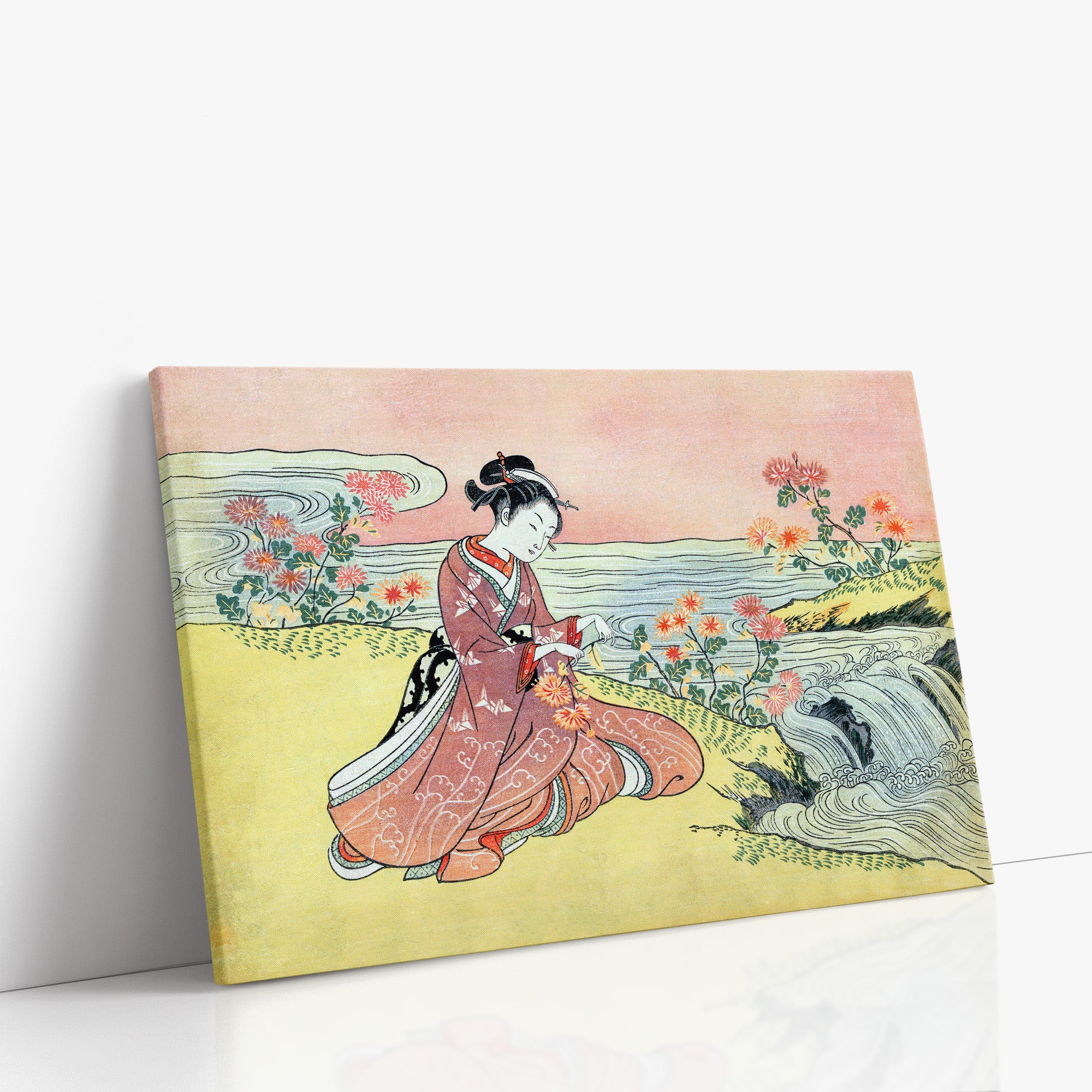 Frau pflückt Chrysantheme