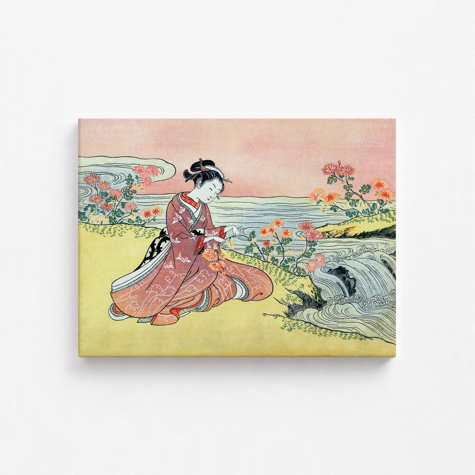 Frau pflückt Chrysantheme