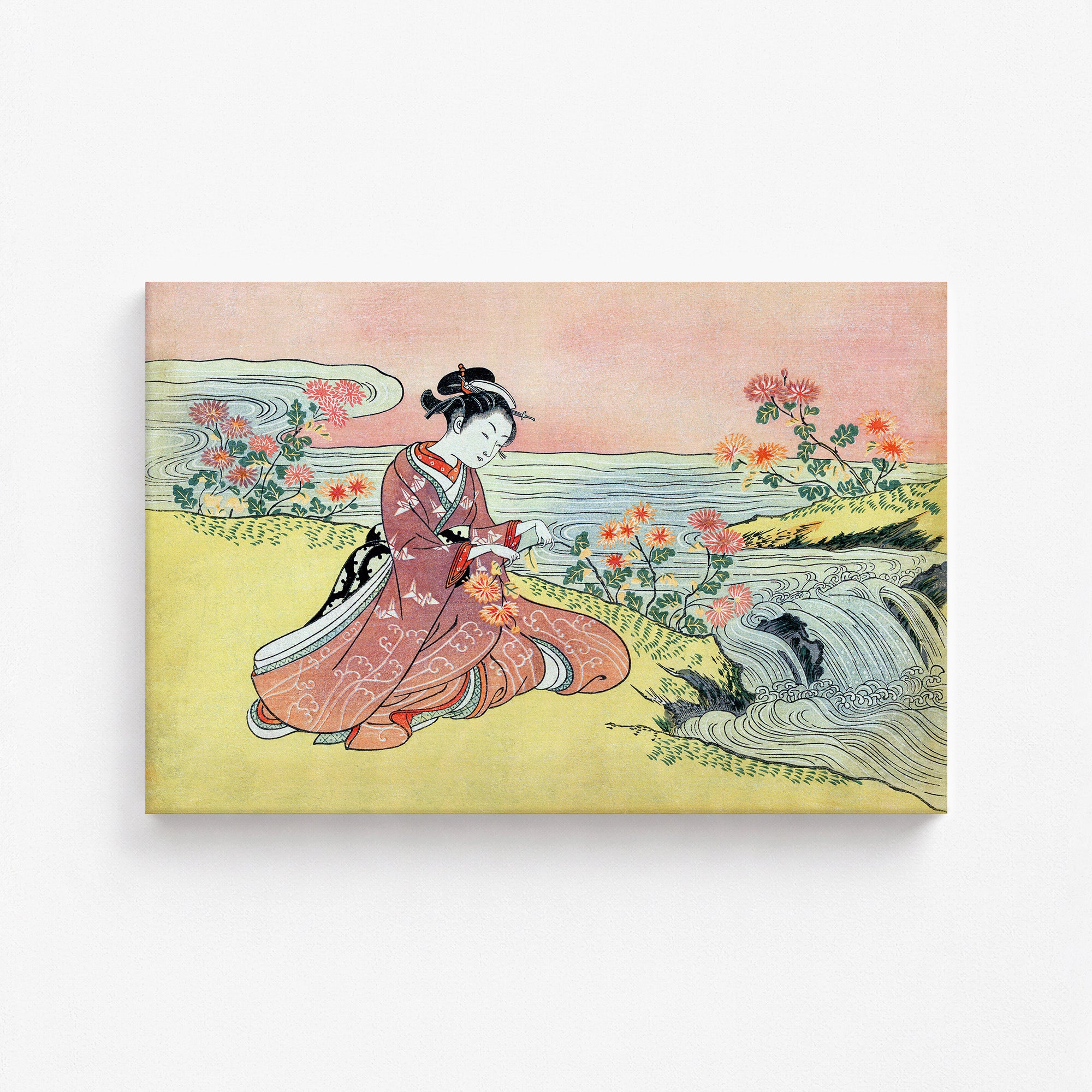 Frau pflückt Chrysantheme