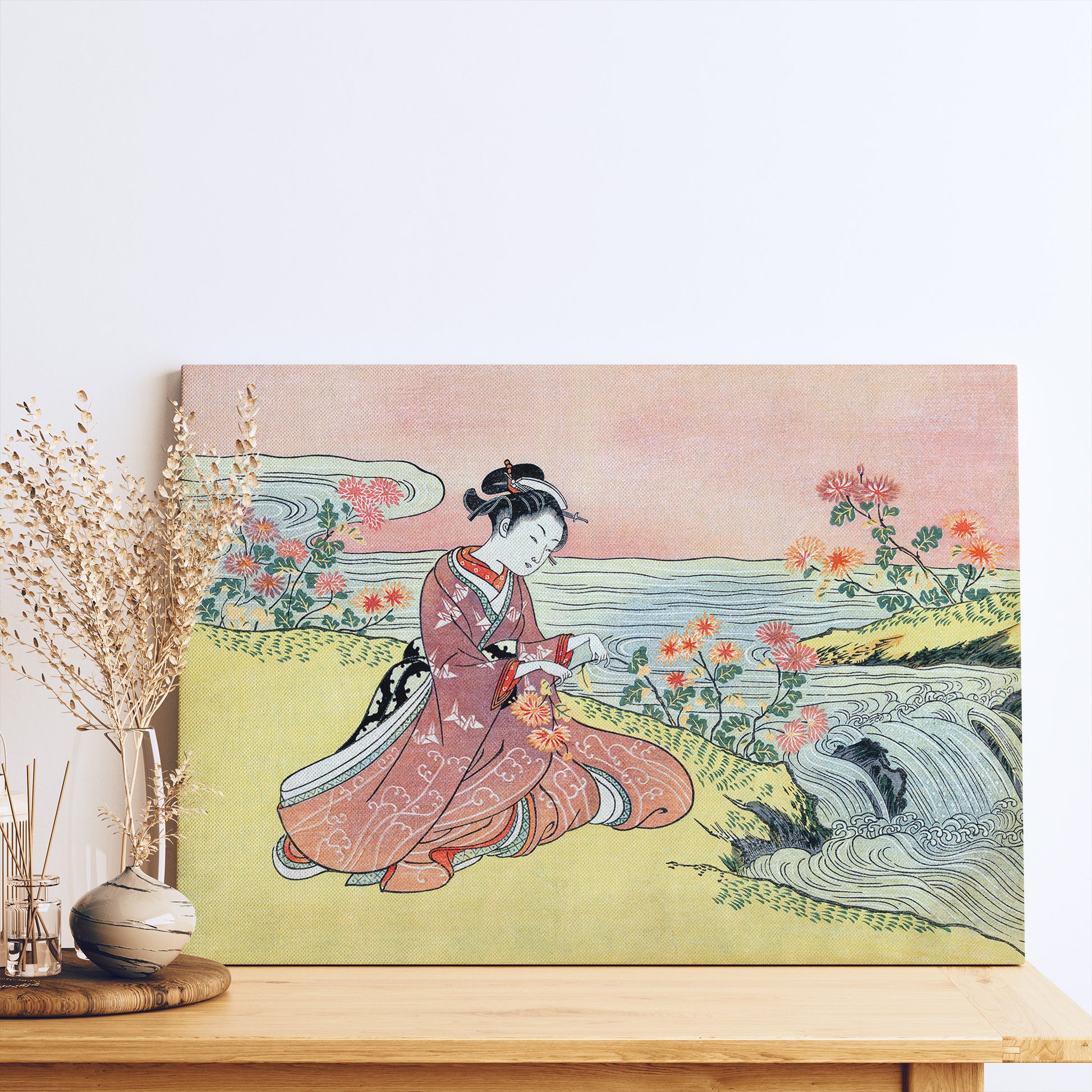 Design Concept No. 50 for Suzuki Harunobu: Woman Picking Chrysanthemum Japanese Wall Art
