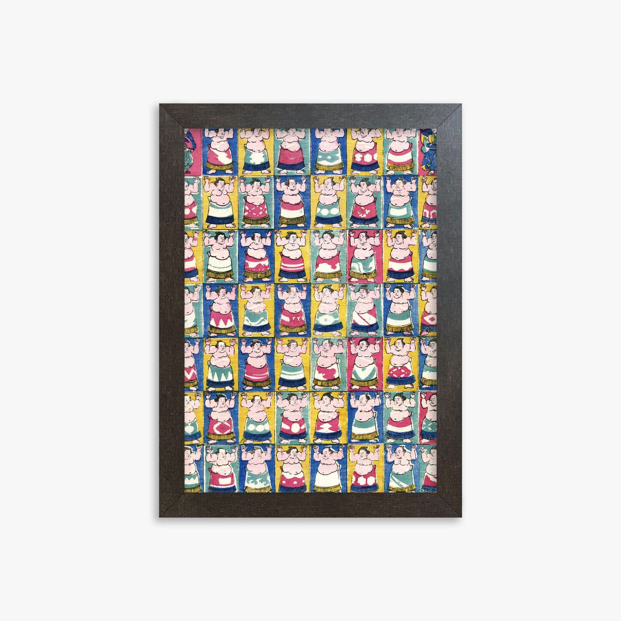 Utagawa Yoshikazu: Sumo Wrestlers, 21x30cm Framed Art Reproduction With Espresso Frame