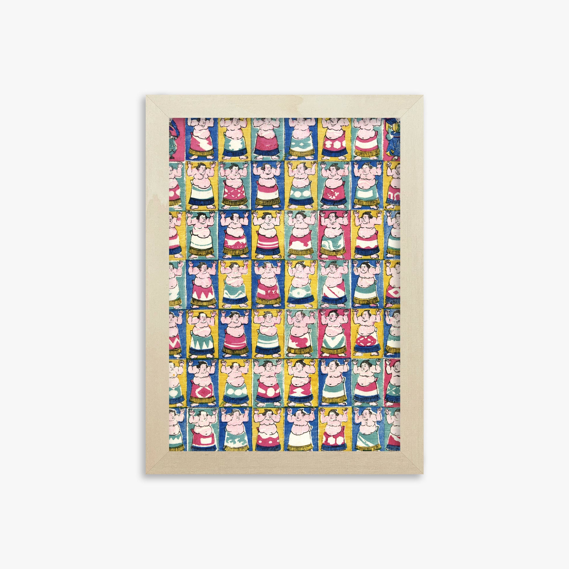 Utagawa Yoshikazu: Sumo Wrestlers, 21x30cm Framed Art Reproduction With Lime Wood Frame
