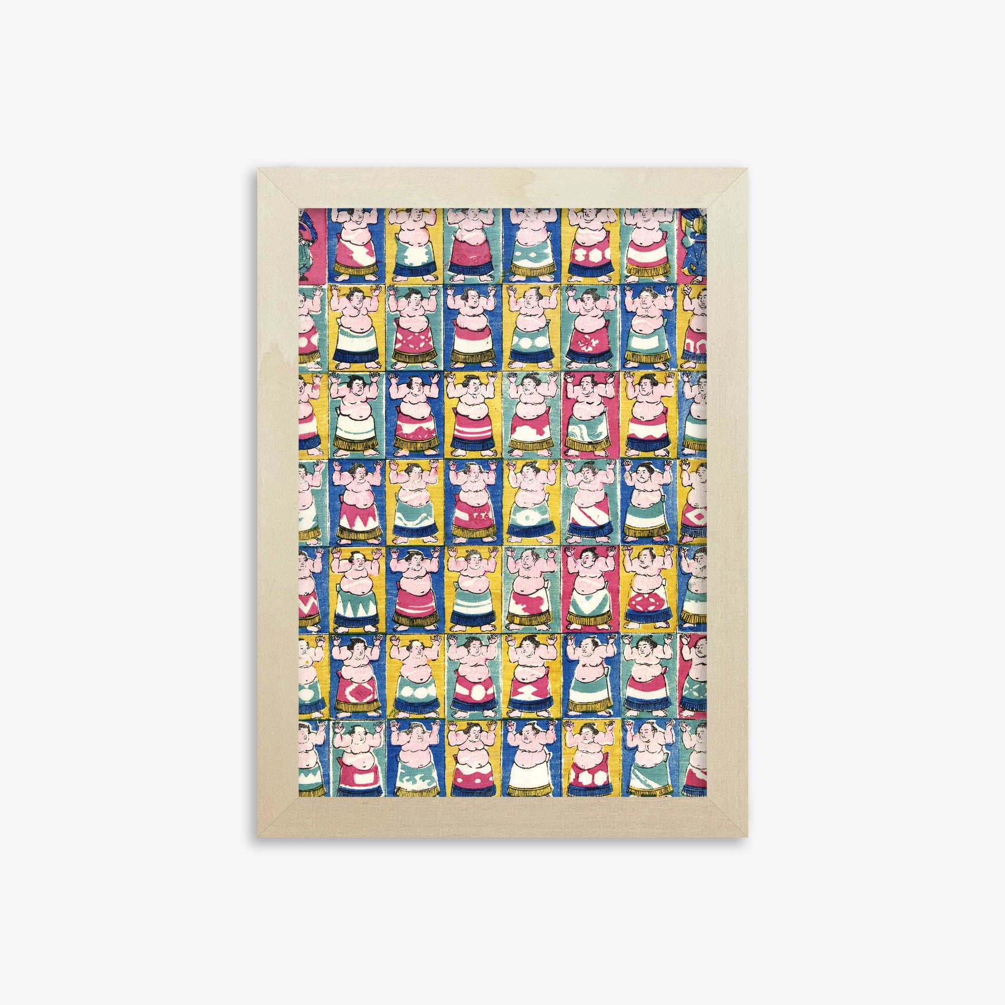 Utagawa Yoshikazu: Sumo Wrestlers, 21x30cm Framed Art Reproduction With Lime Wood Frame