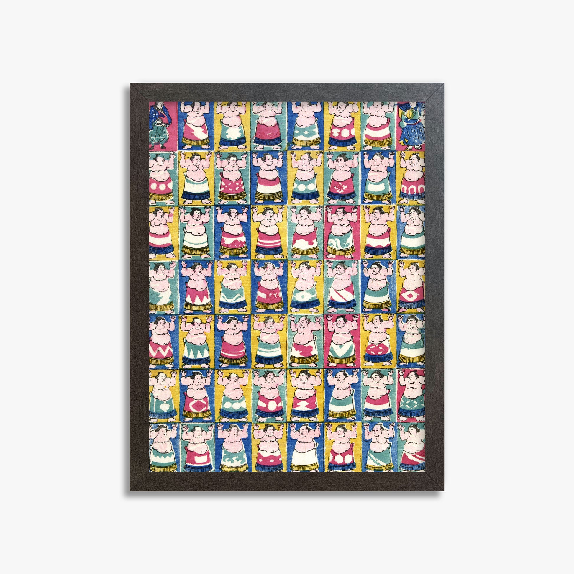 Utagawa Yoshikazu: Sumo Wrestlers, 30x40cm Framed Art Reproduction With Espresso Frame