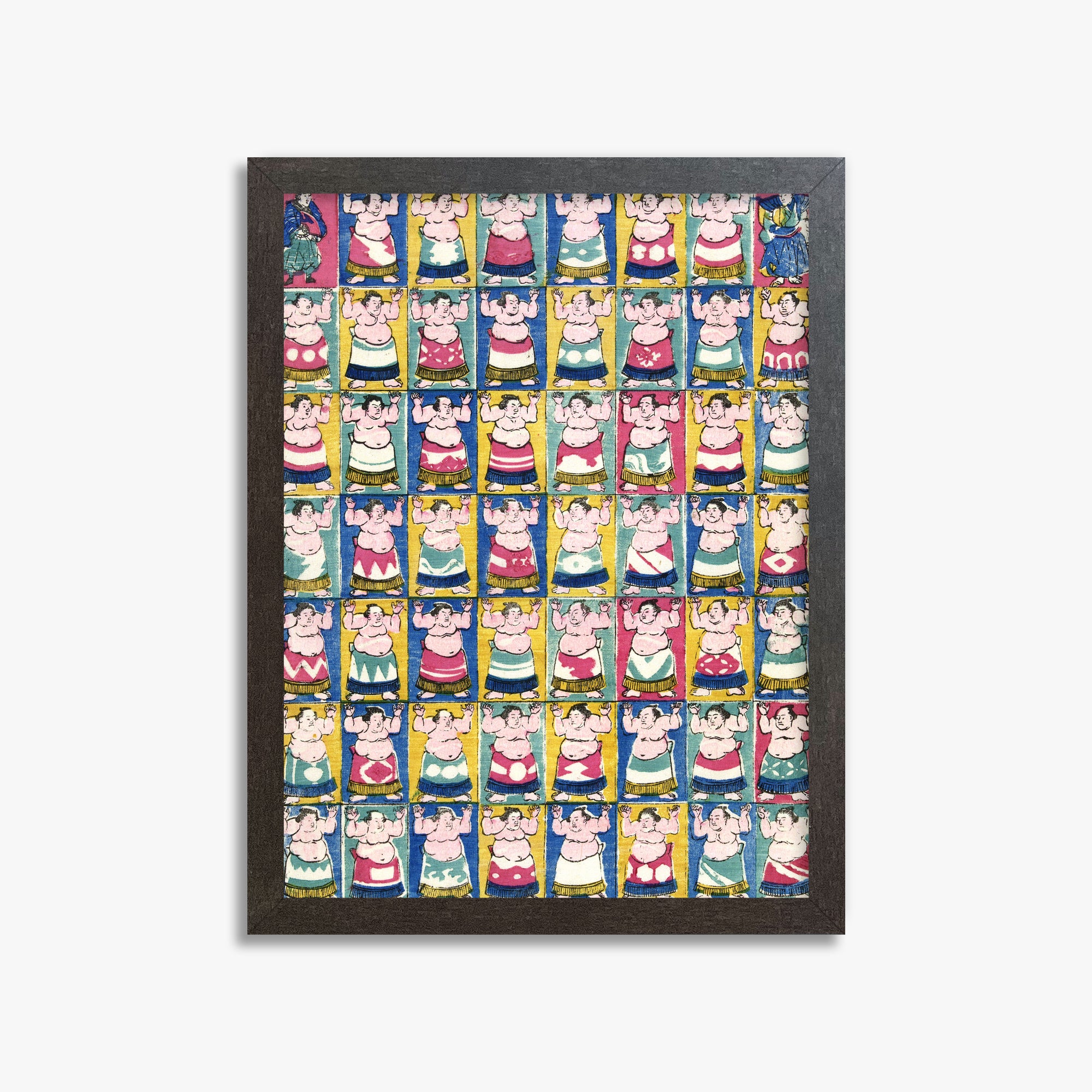 Utagawa Yoshikazu: Sumo Wrestlers, 30x40cm Framed Art Reproduction With Espresso Frame