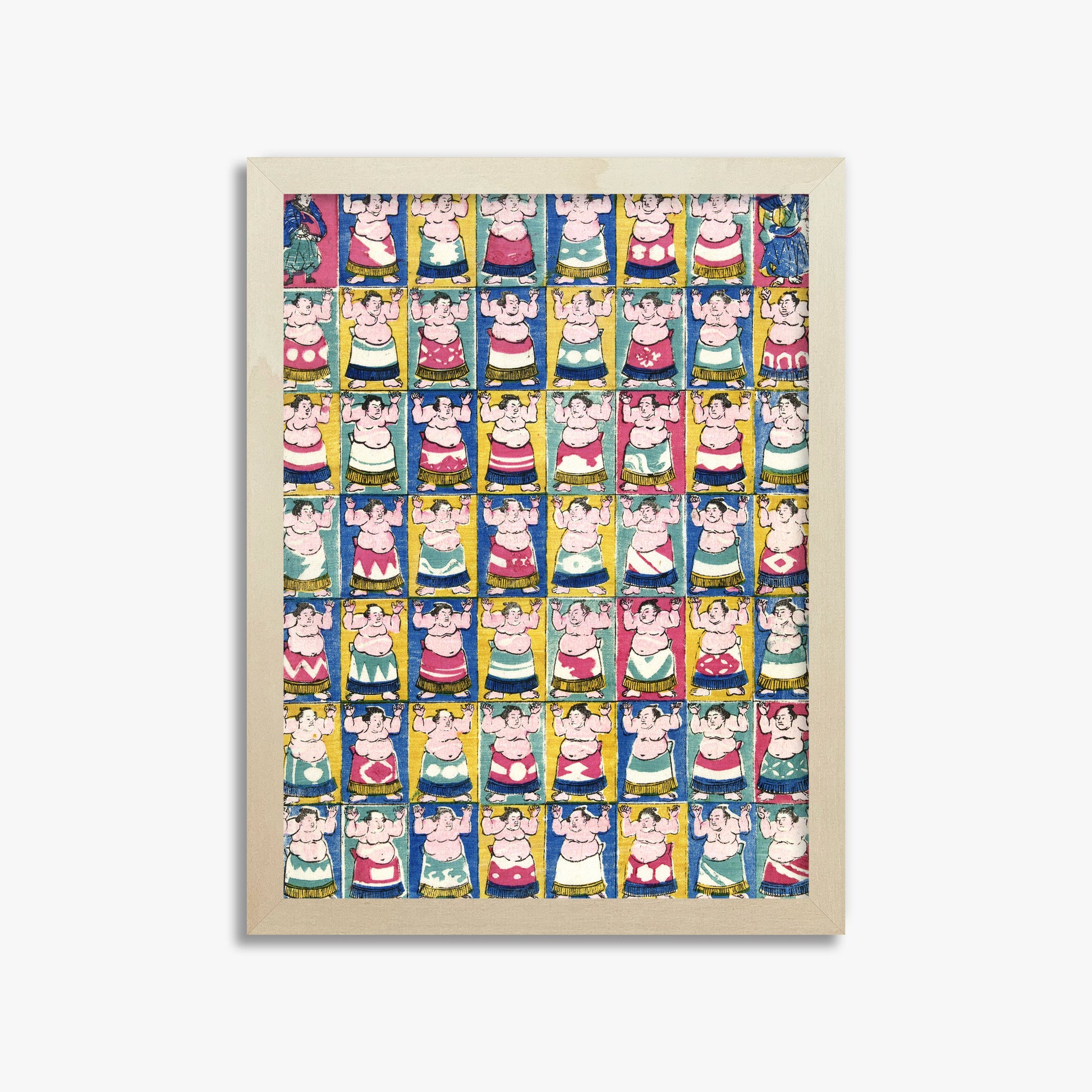 Utagawa Yoshikazu: Sumo Wrestlers, 30x40cm Framed Art Reproduction With Lime Wood Frame