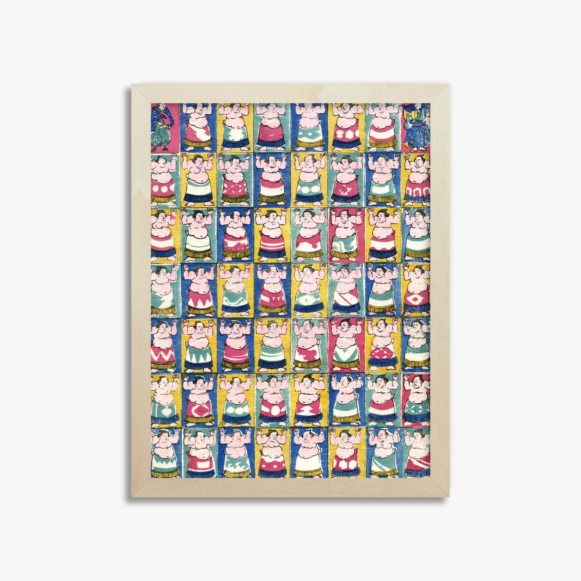 Utagawa Yoshikazu: Sumo Wrestlers, 30x40cm Framed Art Reproduction With Lime Wood Frame