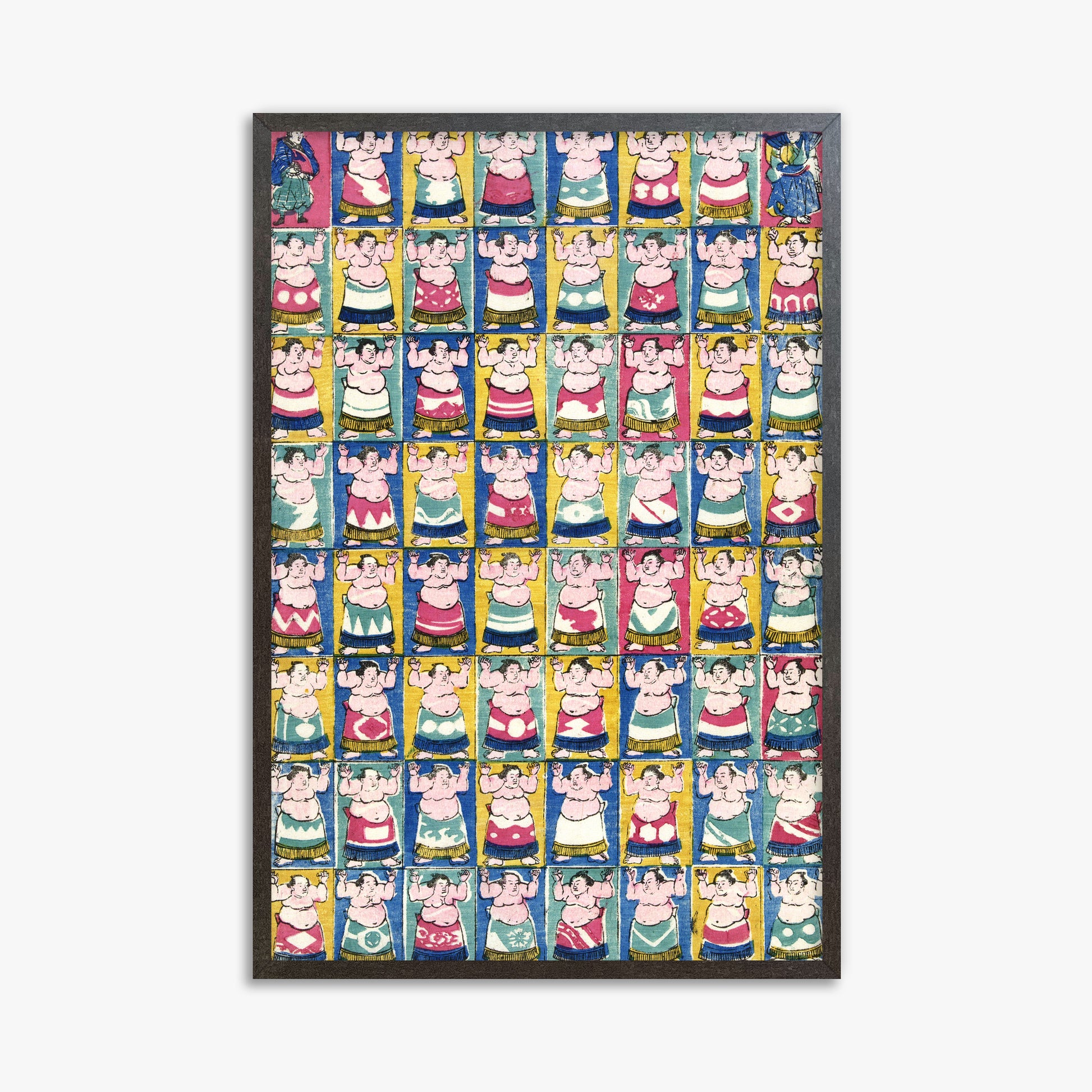 Utagawa Yoshikazu: Sumo Wrestlers, 61x91cm Framed Art Reproduction With Espresso Frame