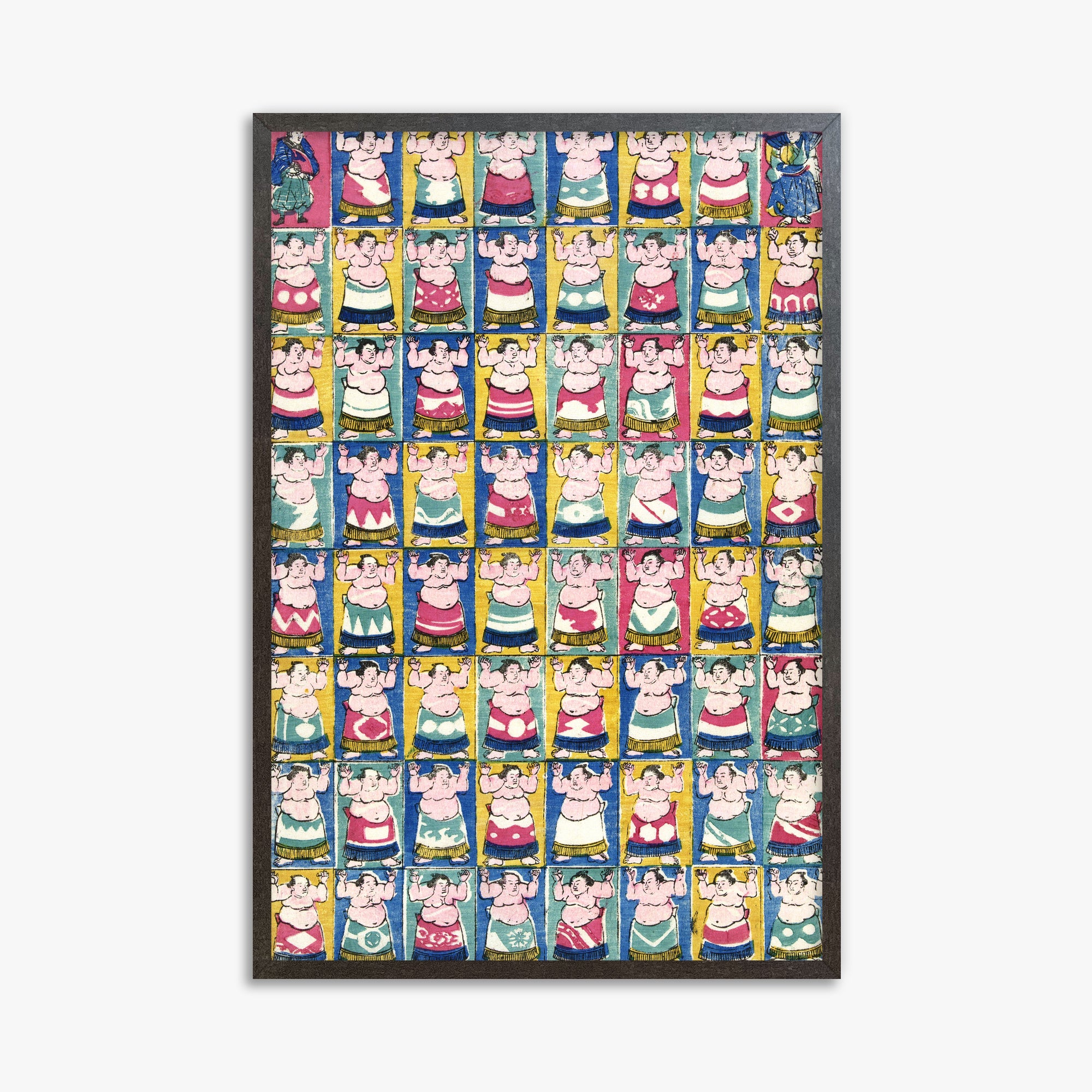 Utagawa Yoshikazu: Sumo Wrestlers, 61x91cm Framed Art Reproduction With Espresso Frame