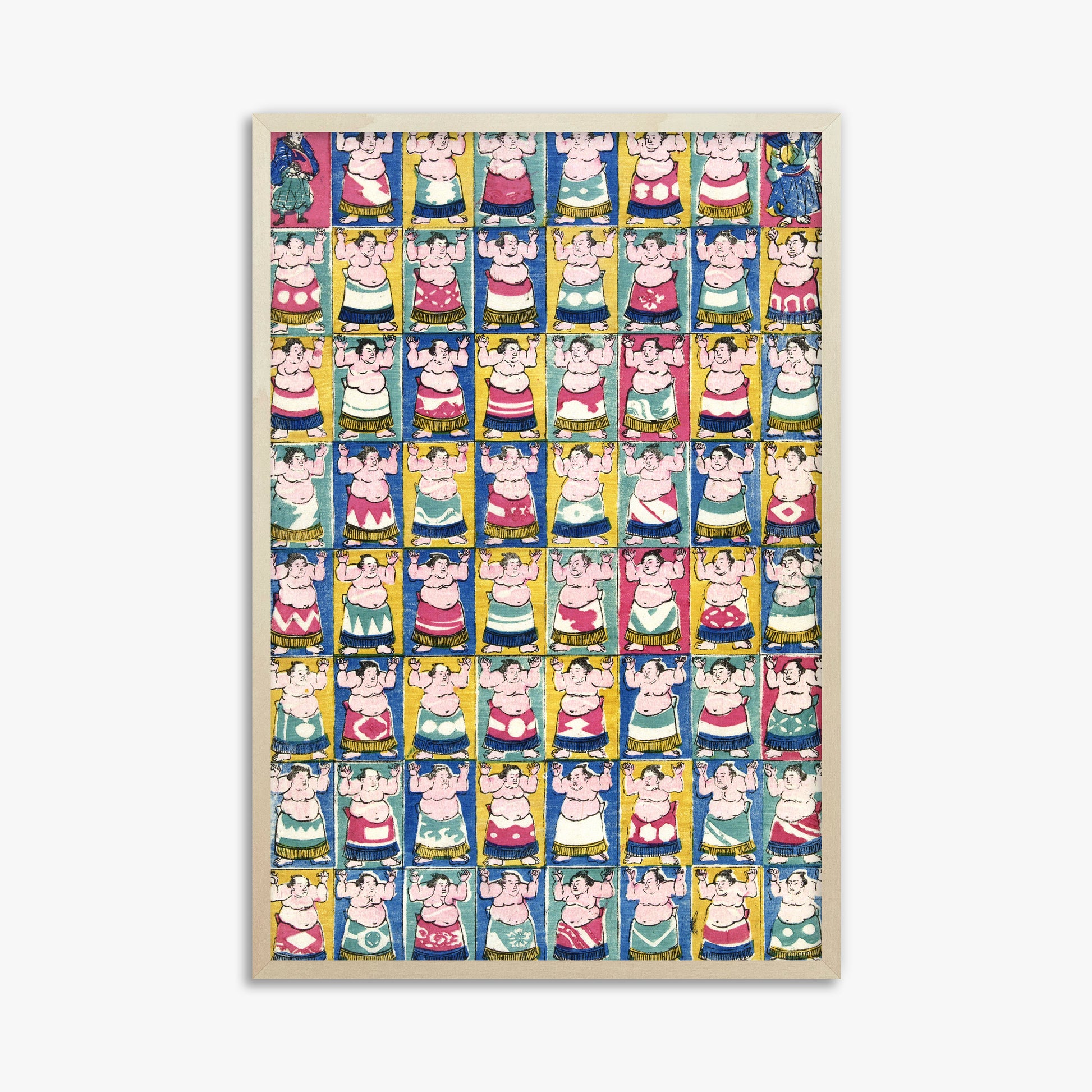 Utagawa Yoshikazu: Sumo Wrestlers, 61x91cm Framed Art Reproduction With Lime Wood Frame