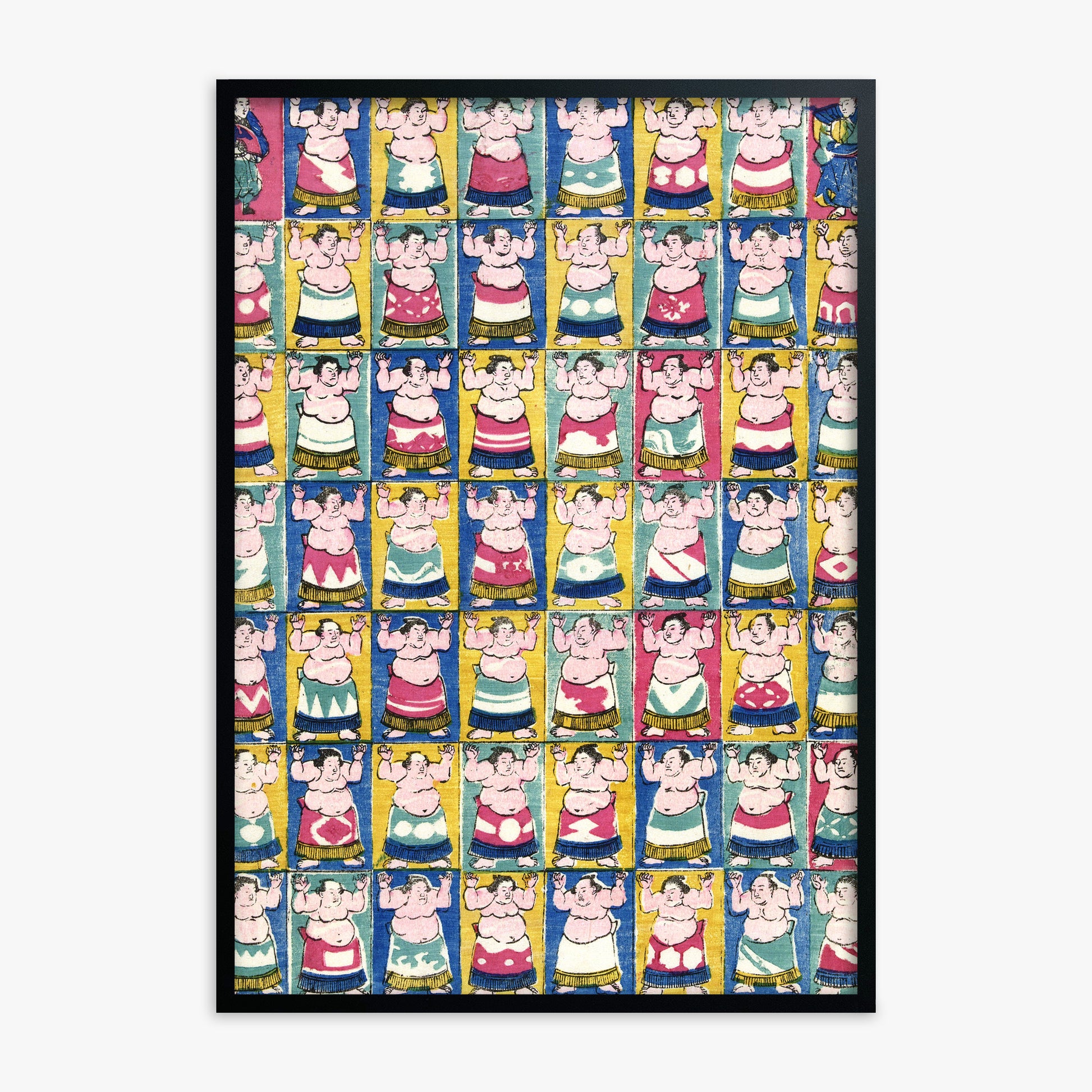 Utagawa Yoshikazu: Sumo Wrestlers, Black Framed Art Reproduction With Black Frame