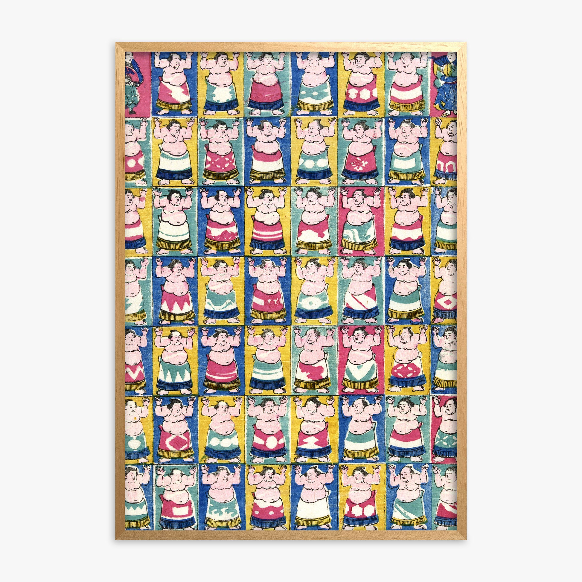 Utagawa Yoshikazu: Sumo Wrestlers, Oak Framed Art Reproduction With Oak Frame