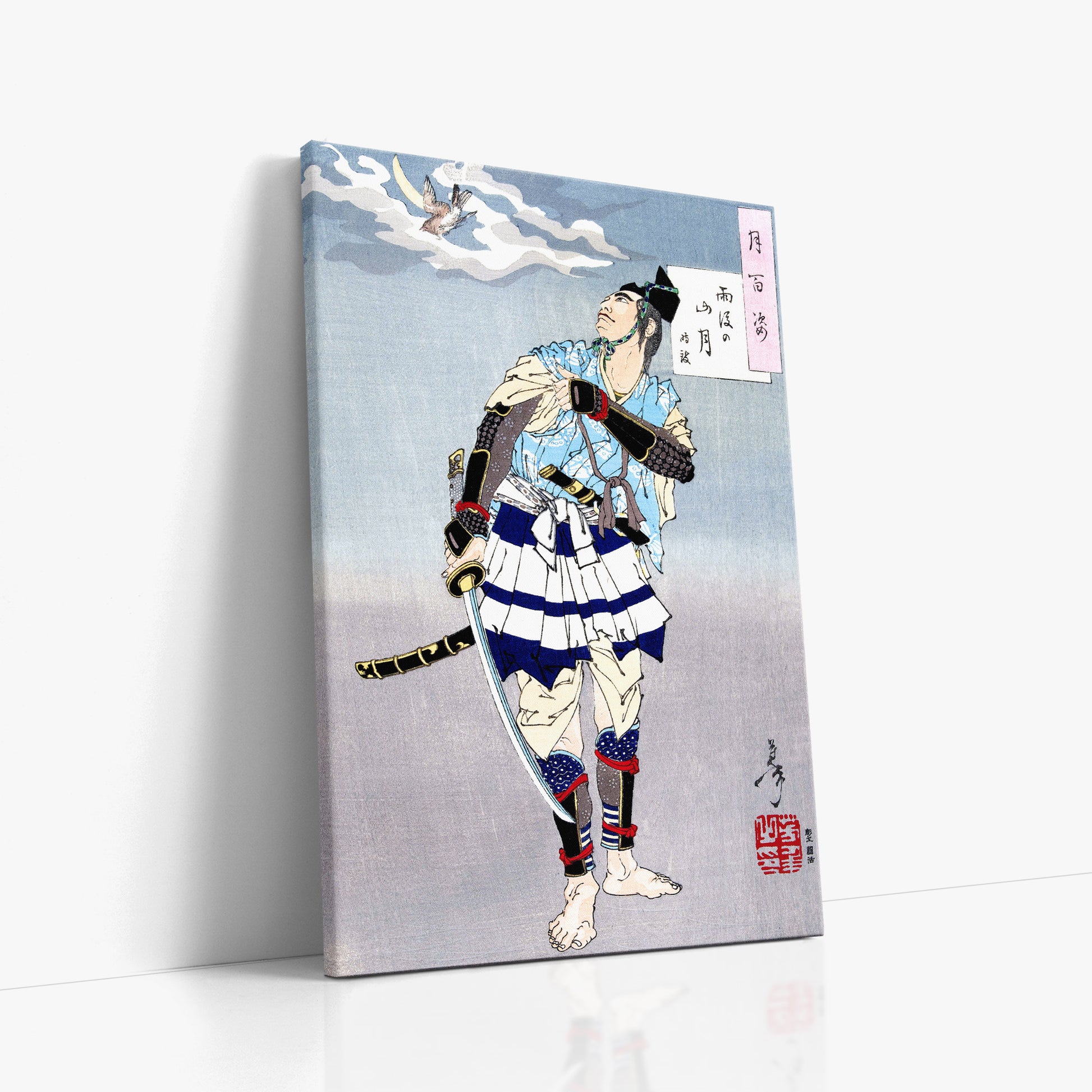 Tsukioka Yoshitoshi: Samurai, 60x90cm Satin Canvas Art Reproduction Left Angle