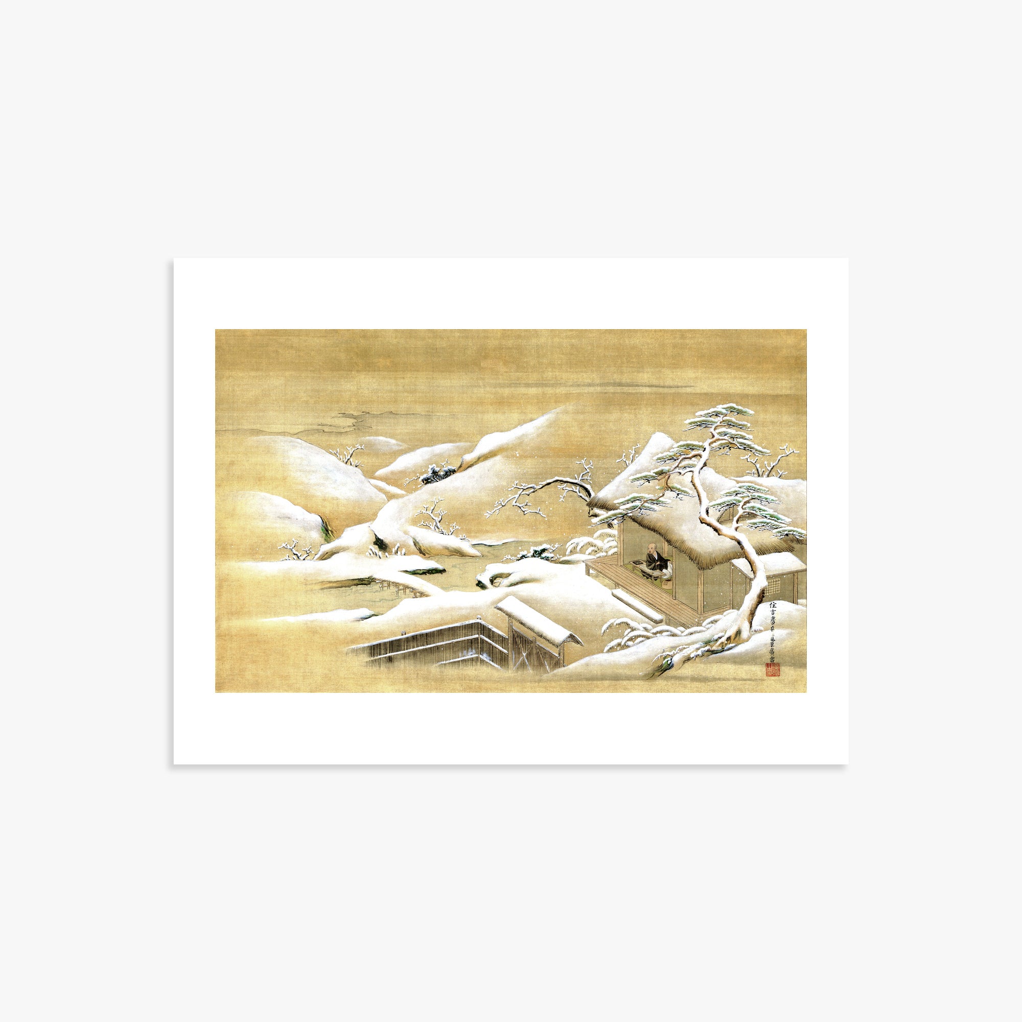 Itaya Keishū: Priest Looking Out into a Snow-covered Landscape, 30x40cm Art Reproduction Unframed