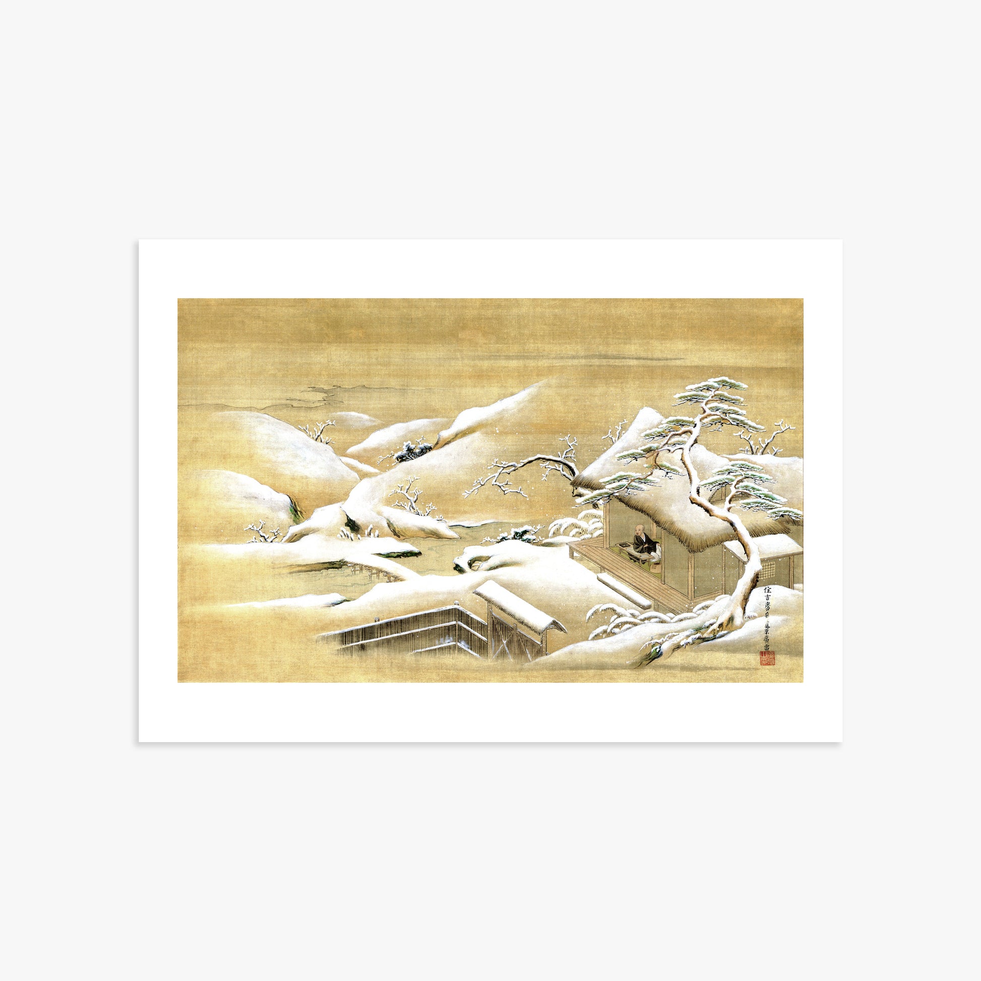 Itaya Keishū: Priest Looking Out into a Snow-covered Landscape, 50x70cm Art Reproduction Unframed